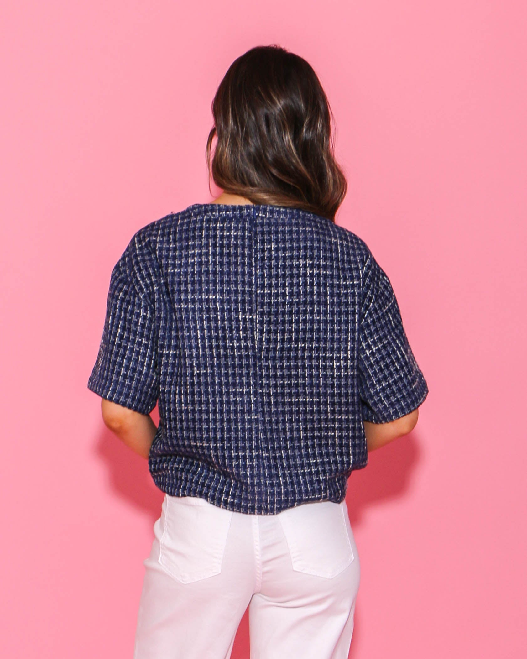 Boxy Boucle Top in Navy Blue