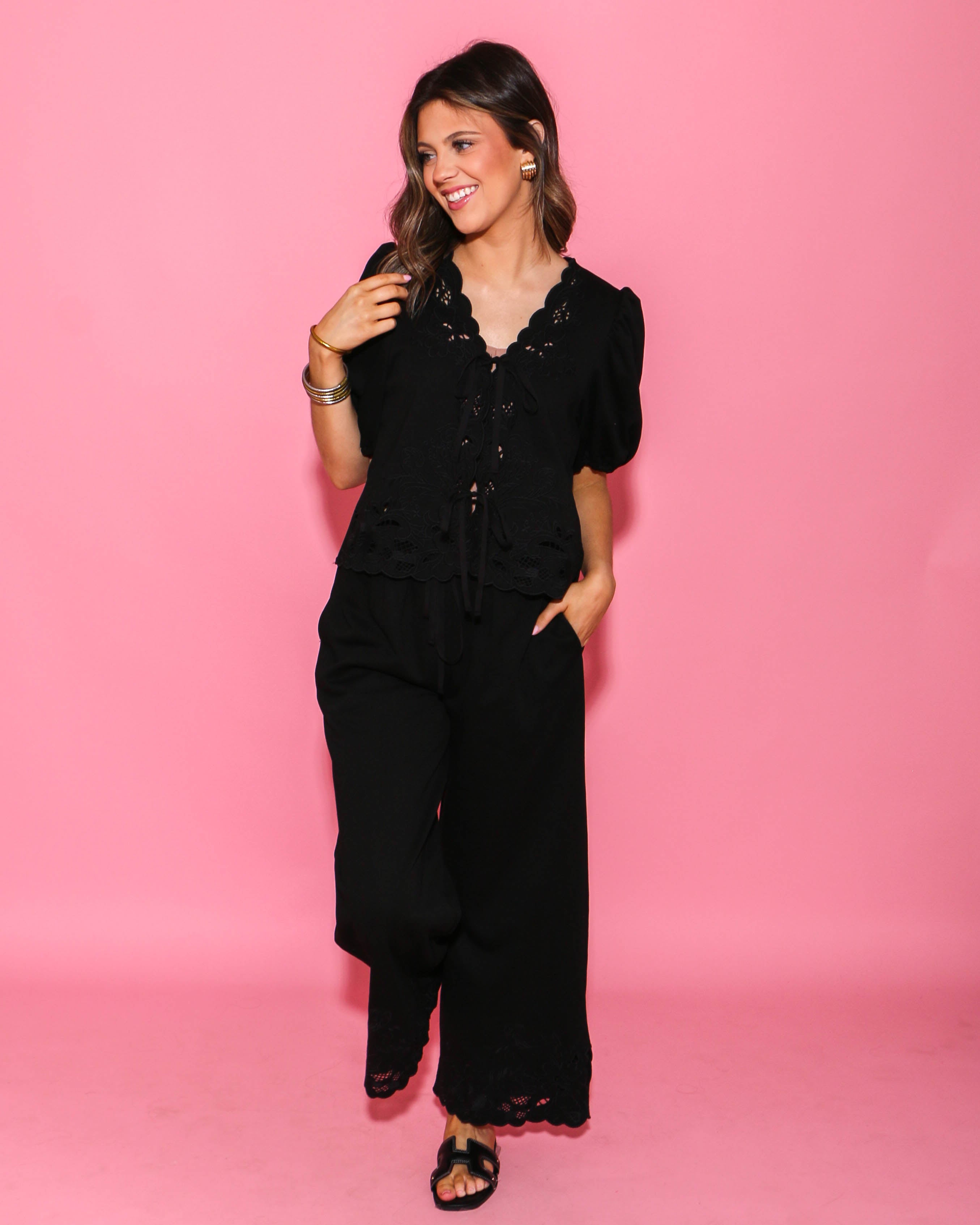 Scalloped Bow Tie and Pants Set