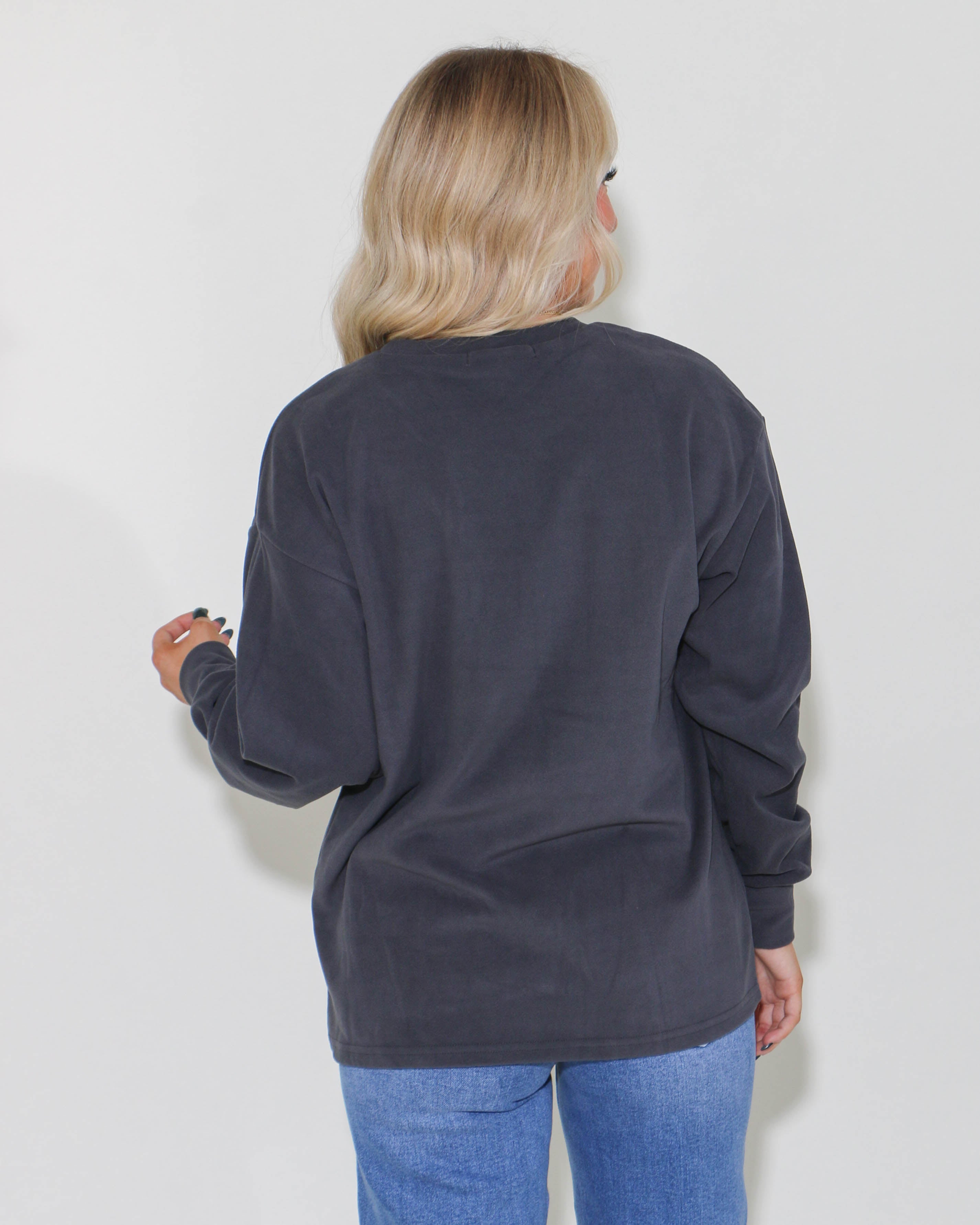Piece Out on Grey Micro fleece Crewneckl