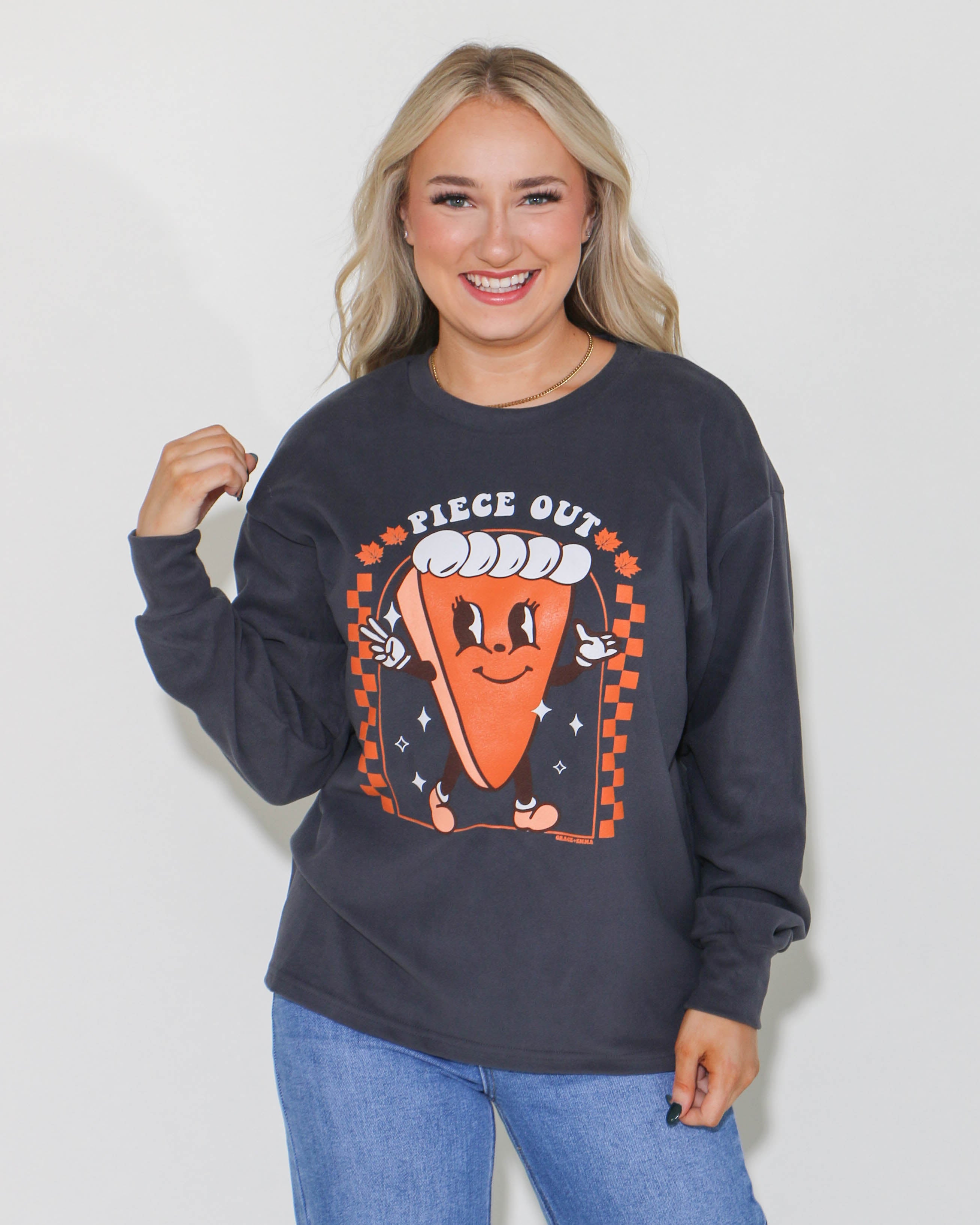Piece Out on Grey Micro fleece Crewneckl