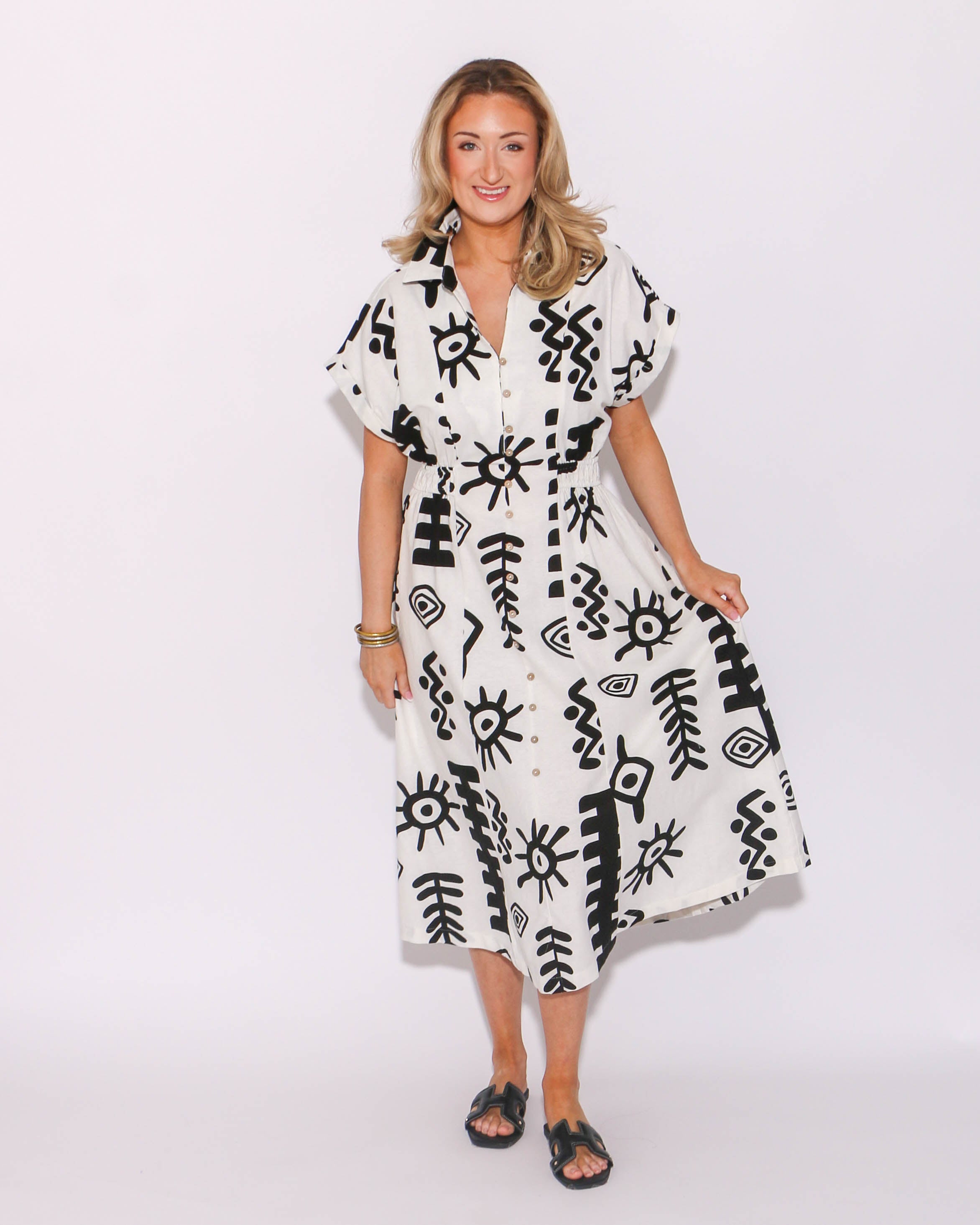 Abstract Button Down Midi Dress