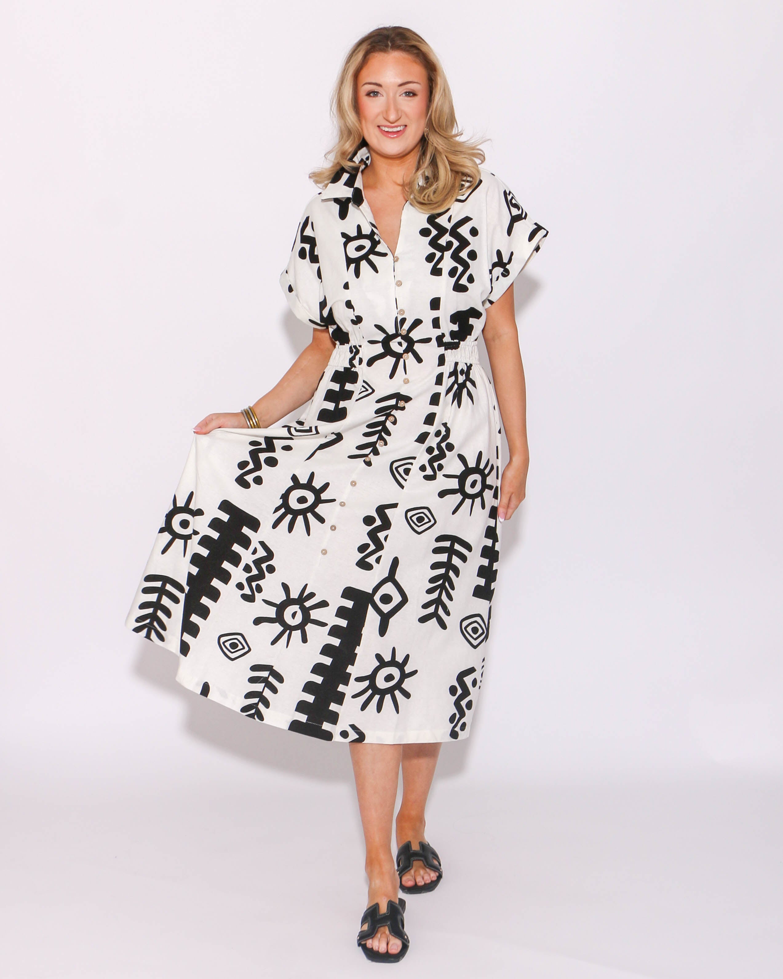Abstract Button Down Midi Dress