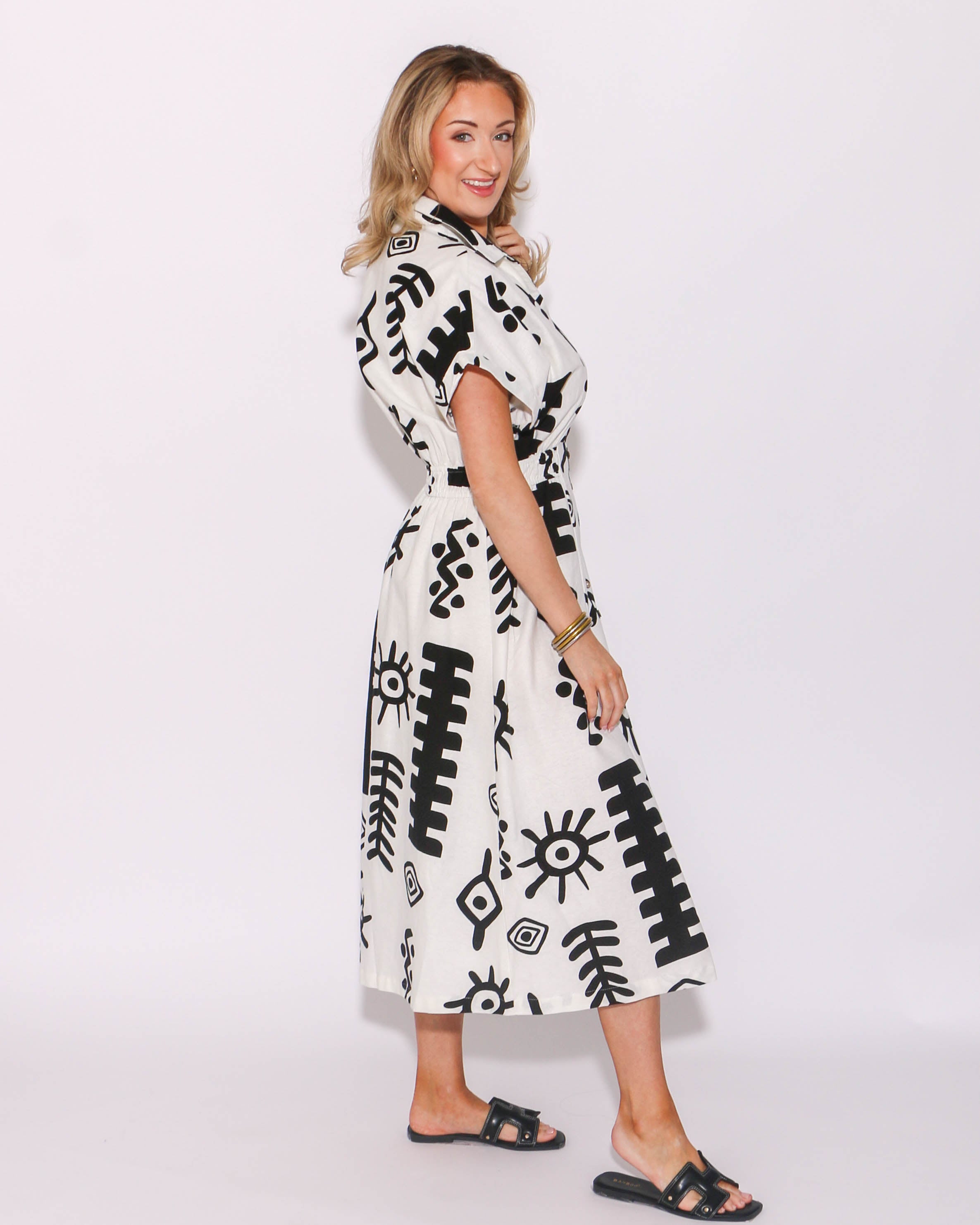 Abstract Button Down Midi Dress