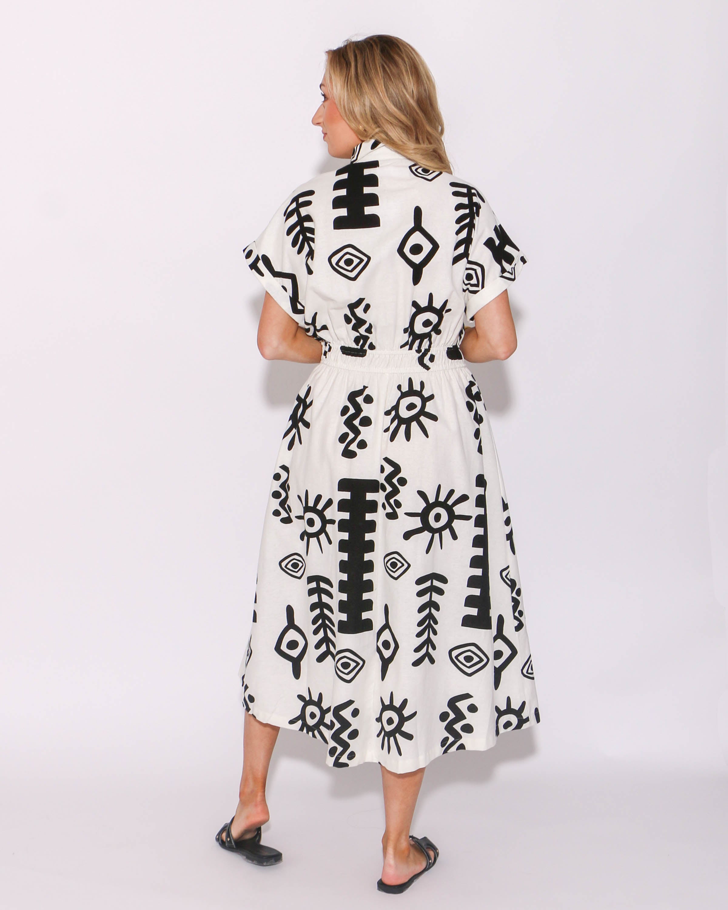 Abstract Button Down Midi Dress
