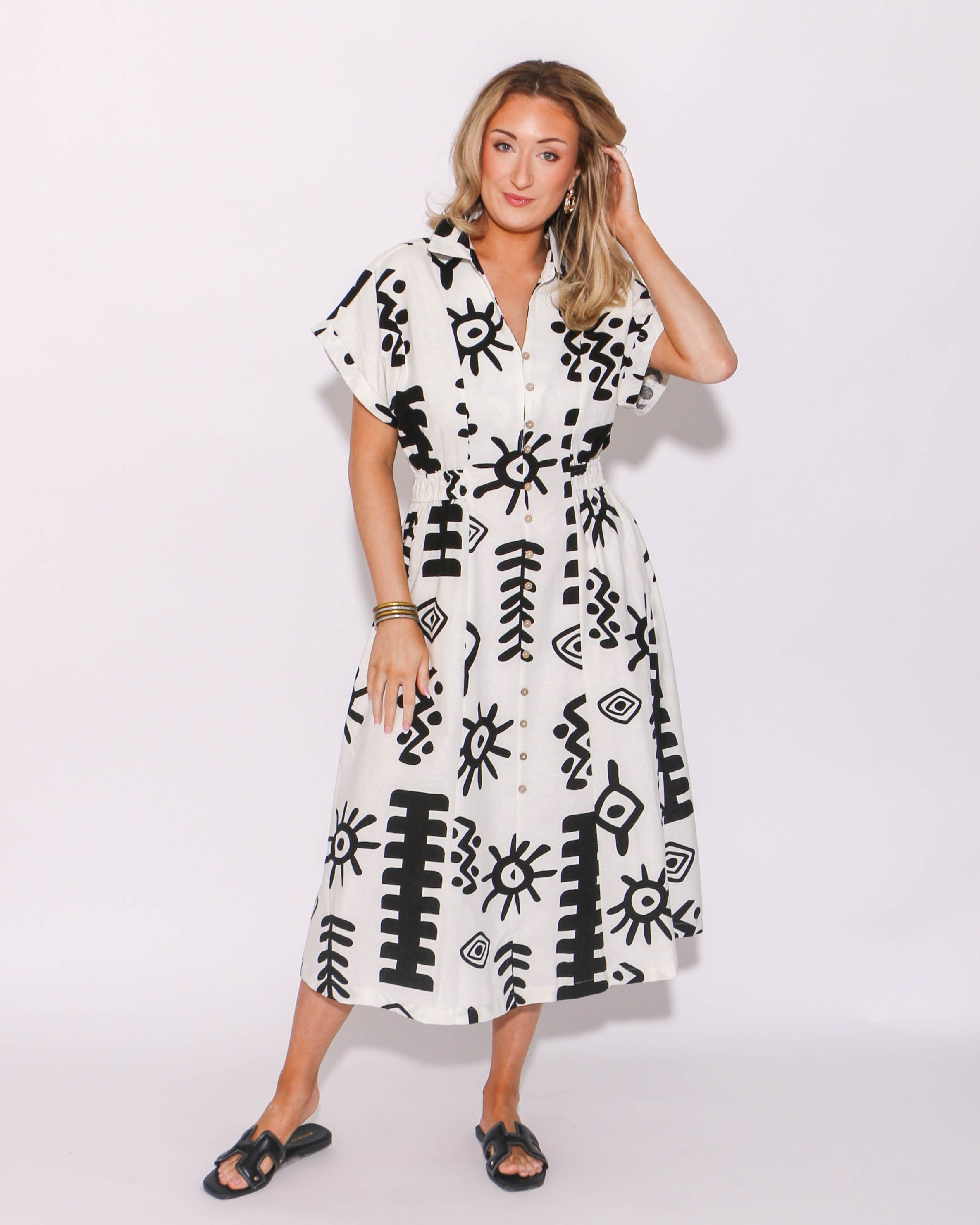 Abstract Button Down Midi Dress