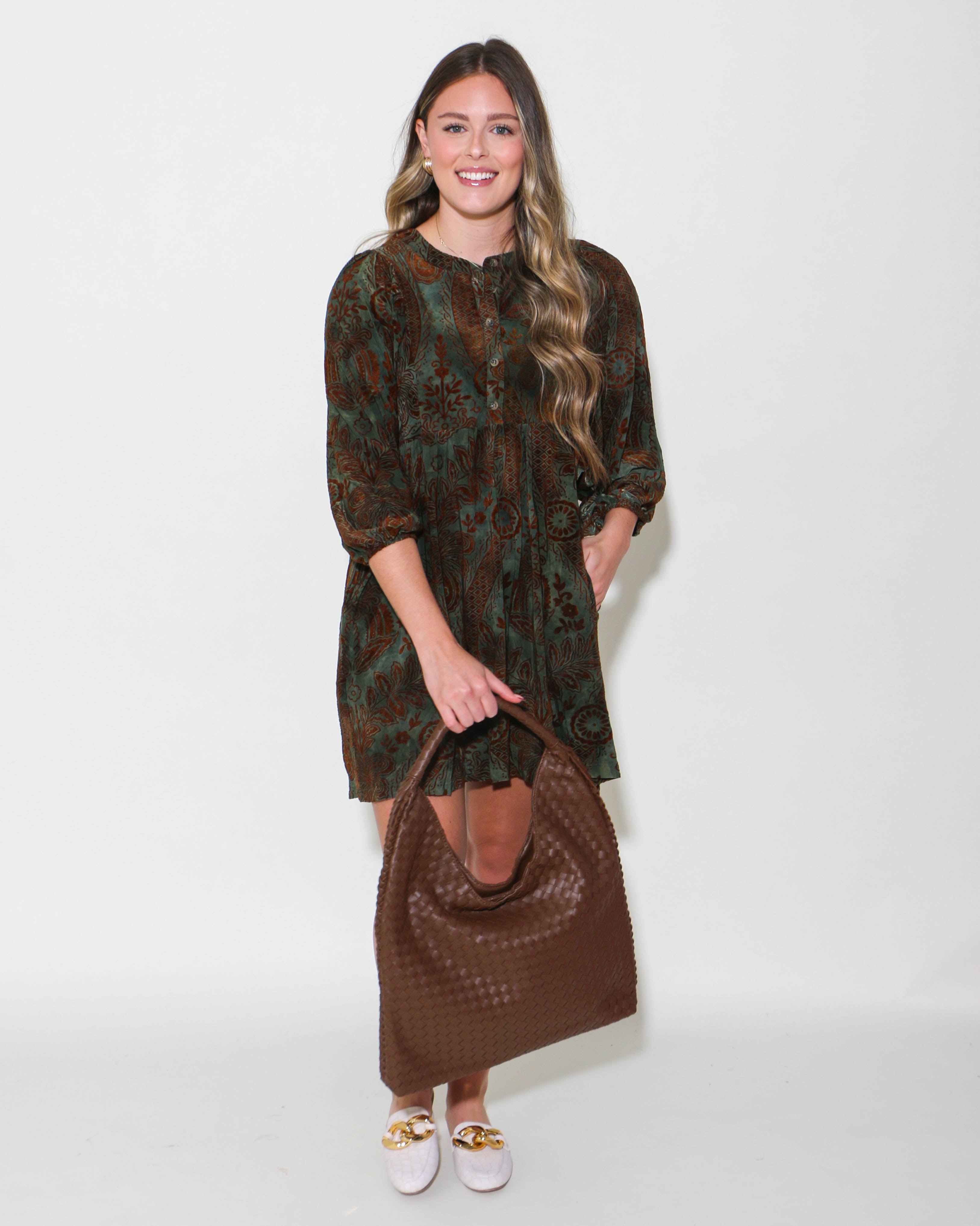 Woven Shoulder Hobo Bag in Brown