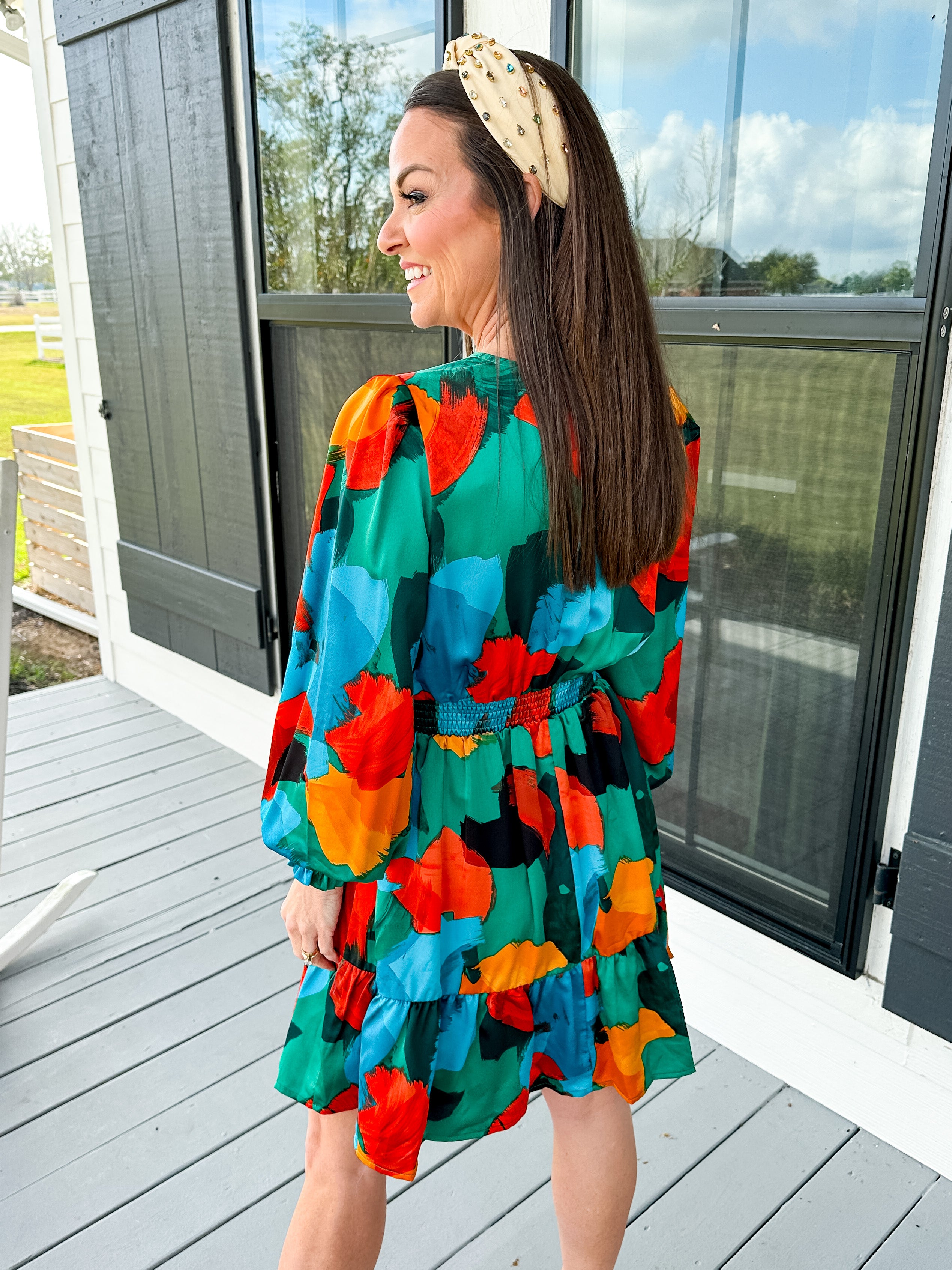 Printed Long Sleeve Mini Dress