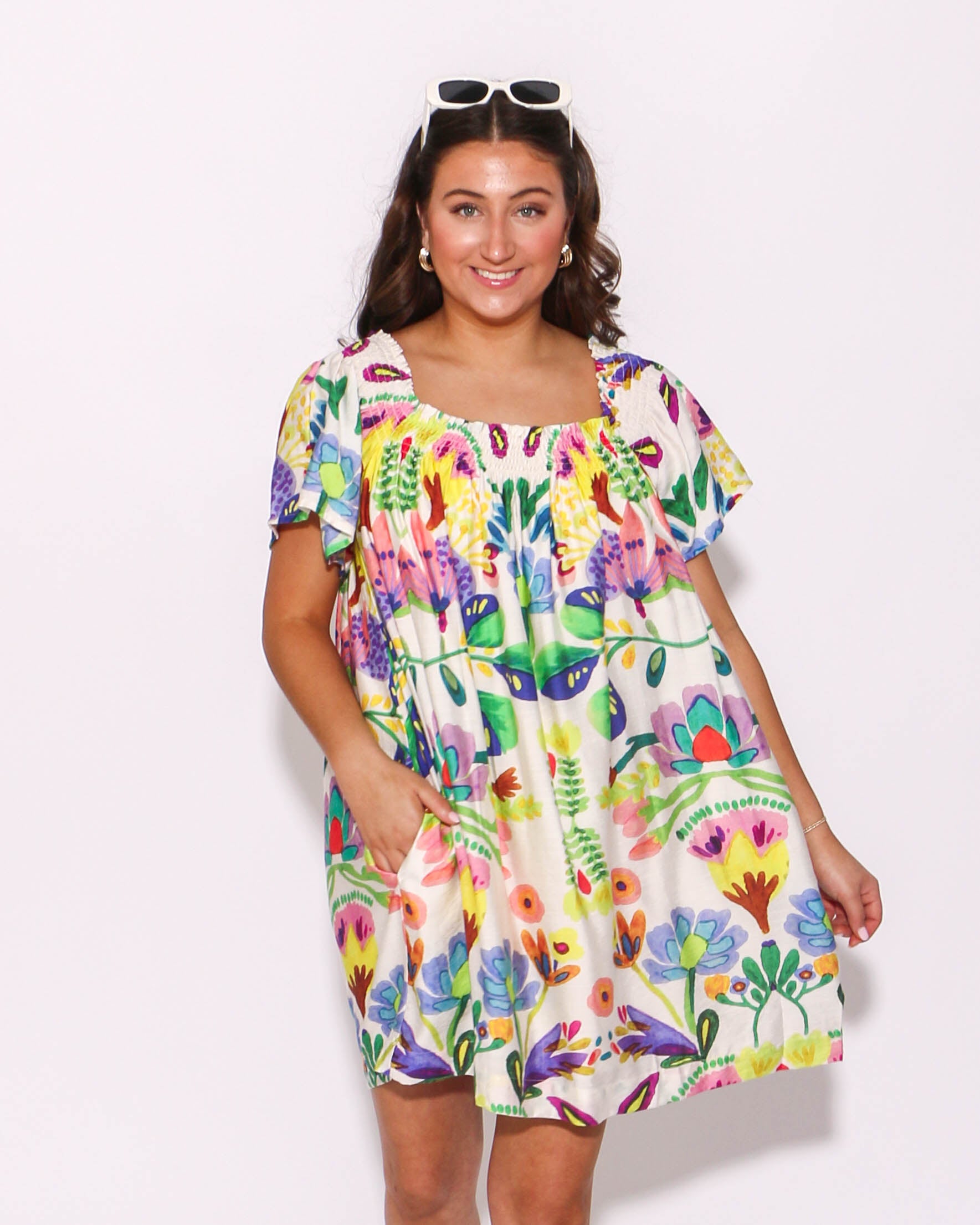 Floral Print Square Neck Dress