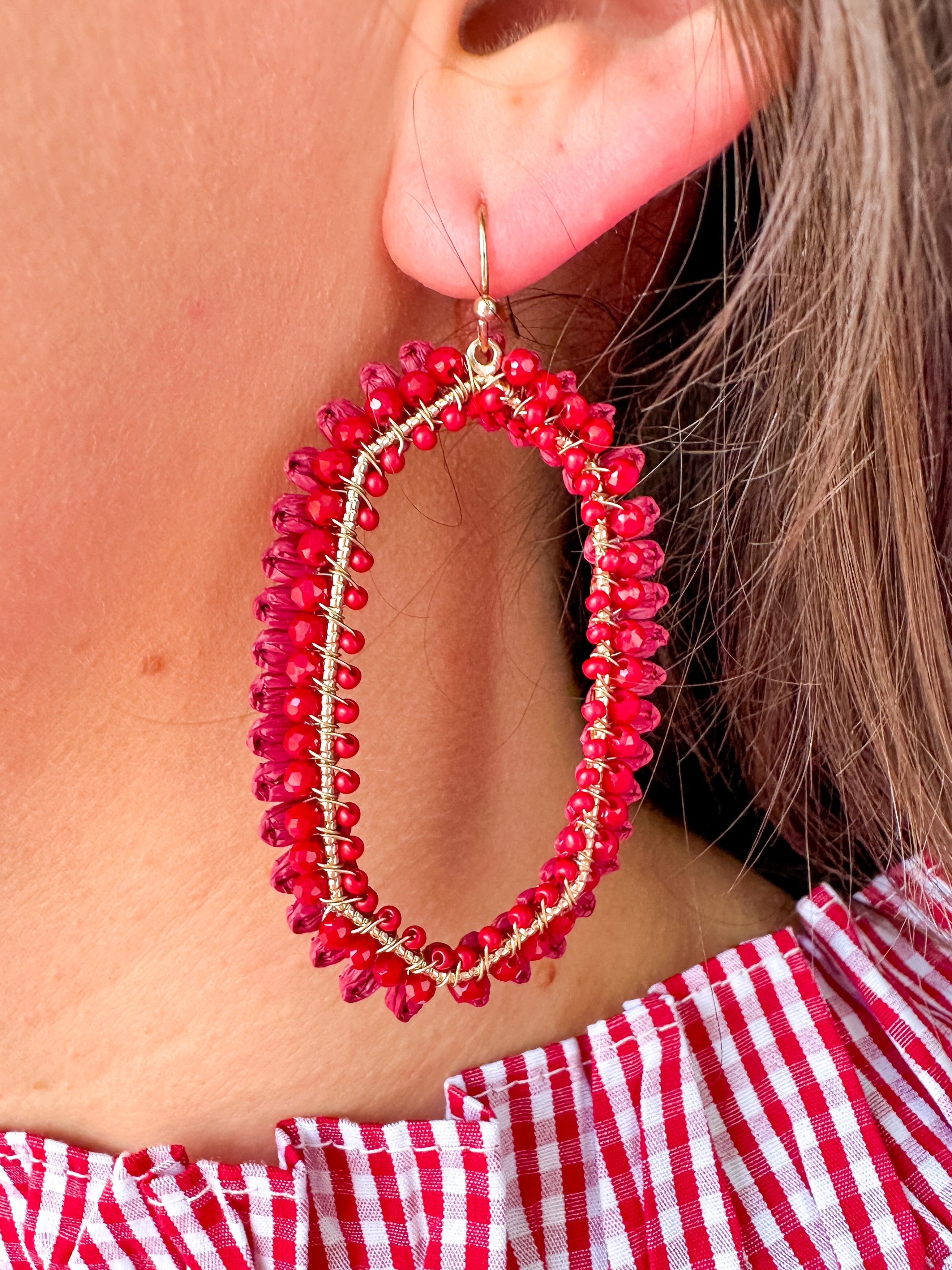 Beads Glass Hexagon Earrings in Burgundy