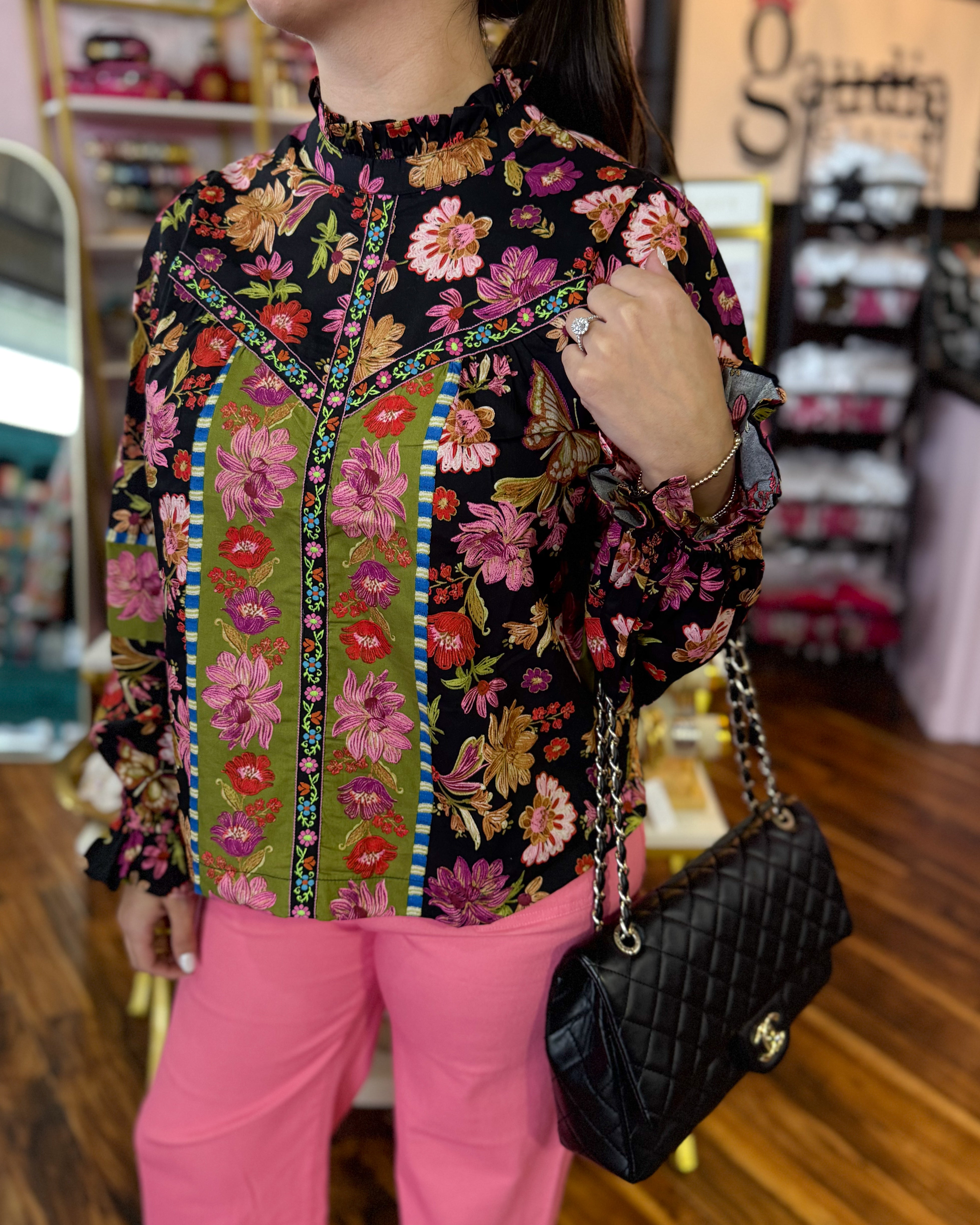 Floral Border Print Top