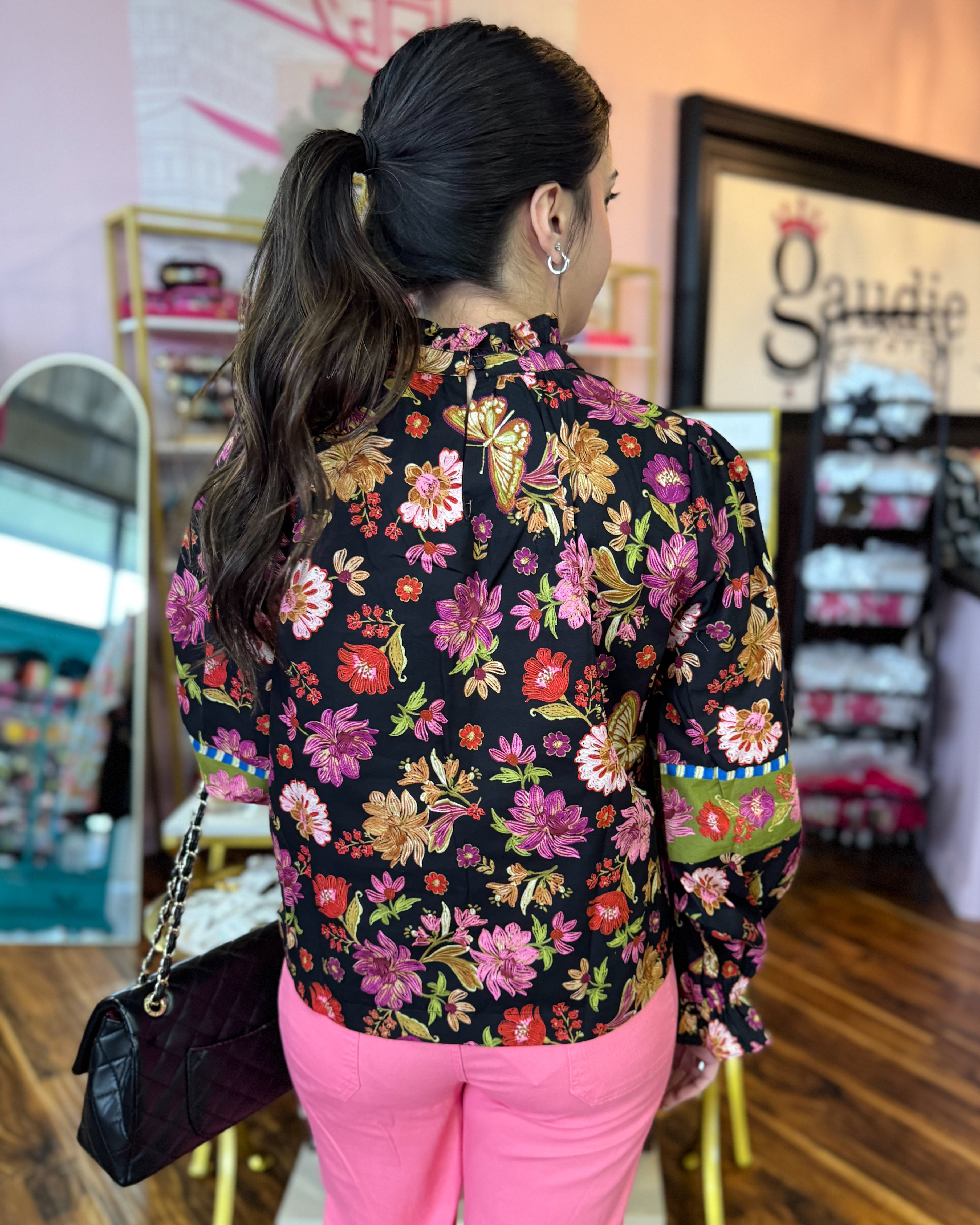 Floral Border Print Top