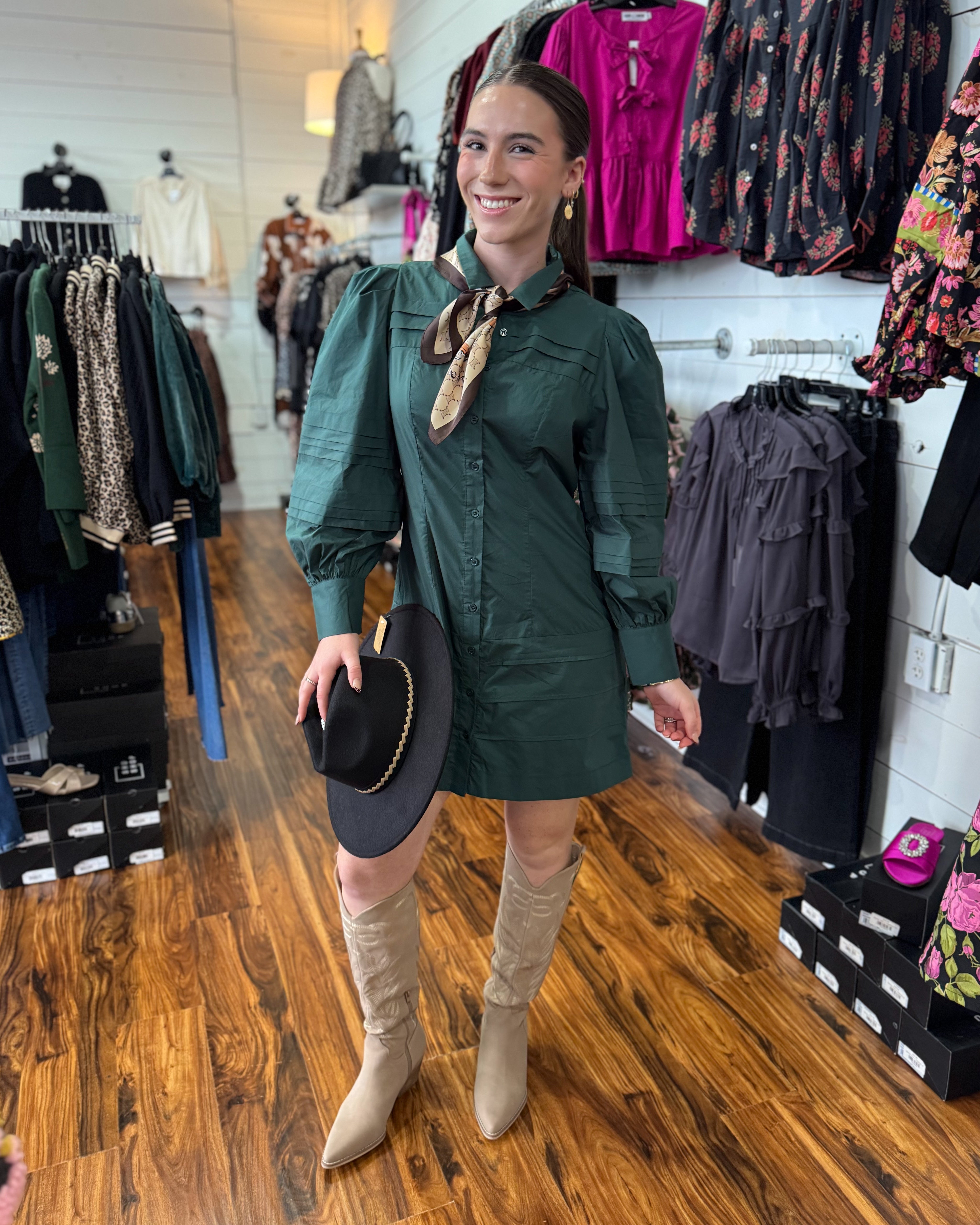 Pin Tuck Detail Button Down Mini Dress