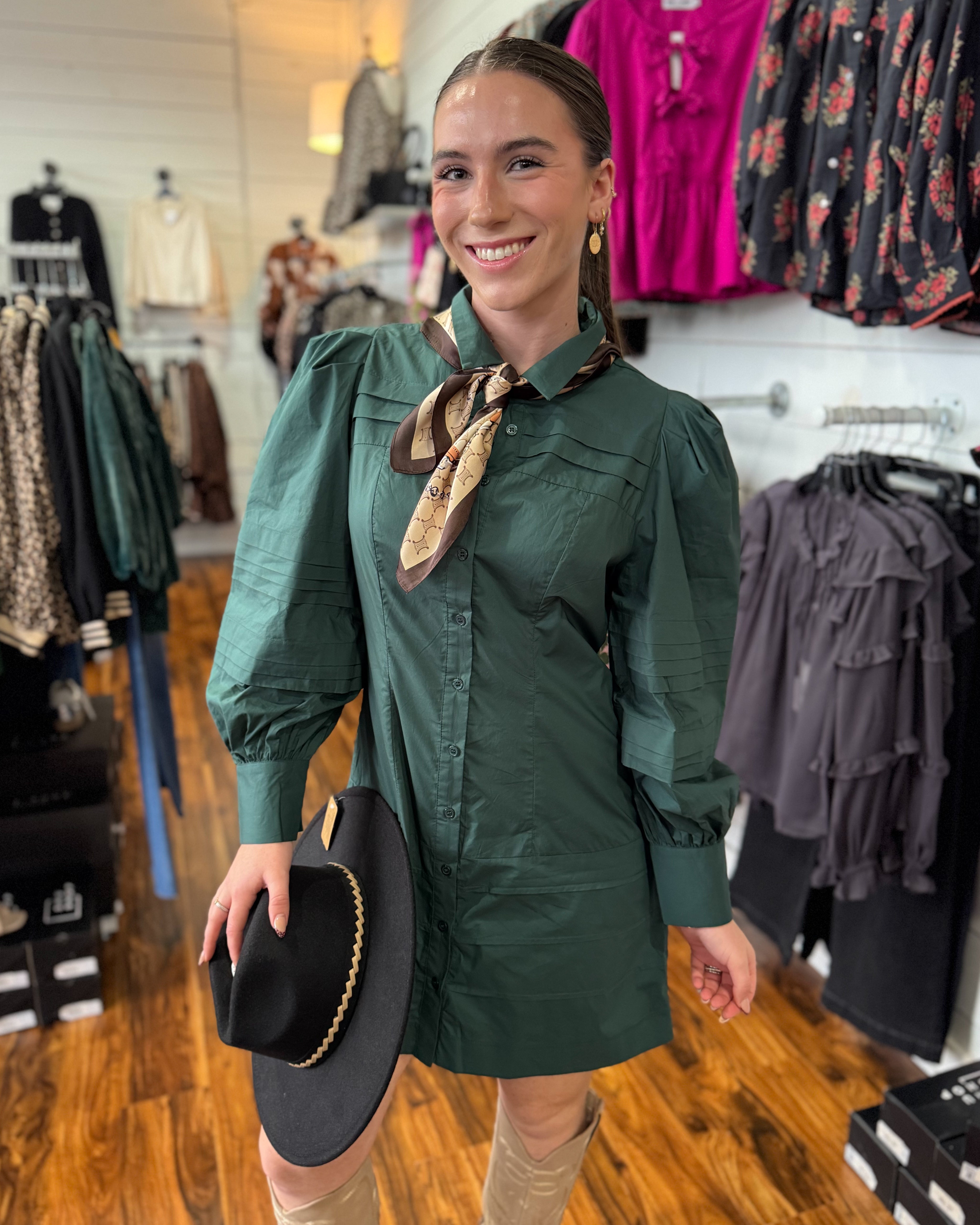 Pin Tuck Detail Button Down Mini Dress