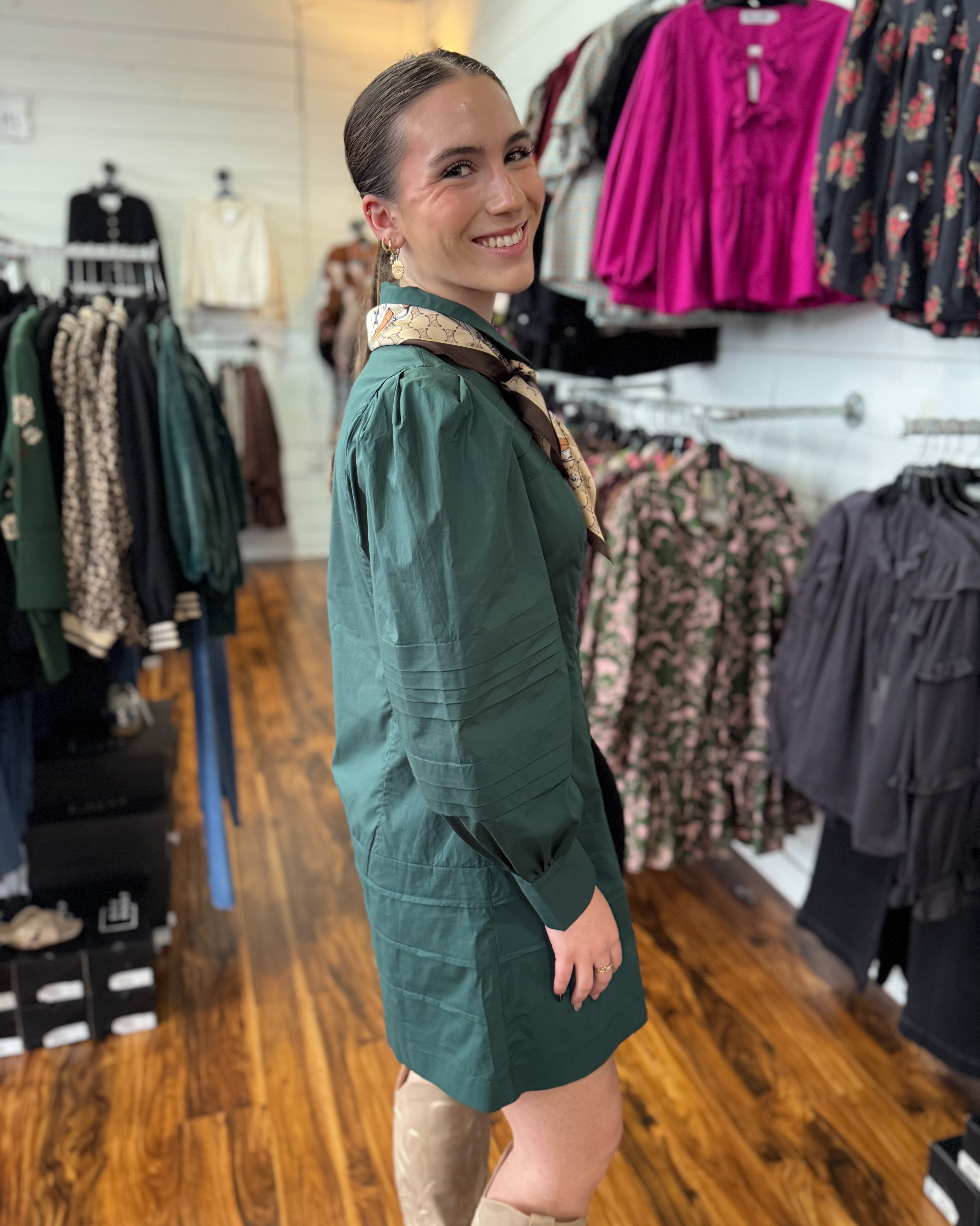 Pin Tuck Detail Button Down Mini Dress