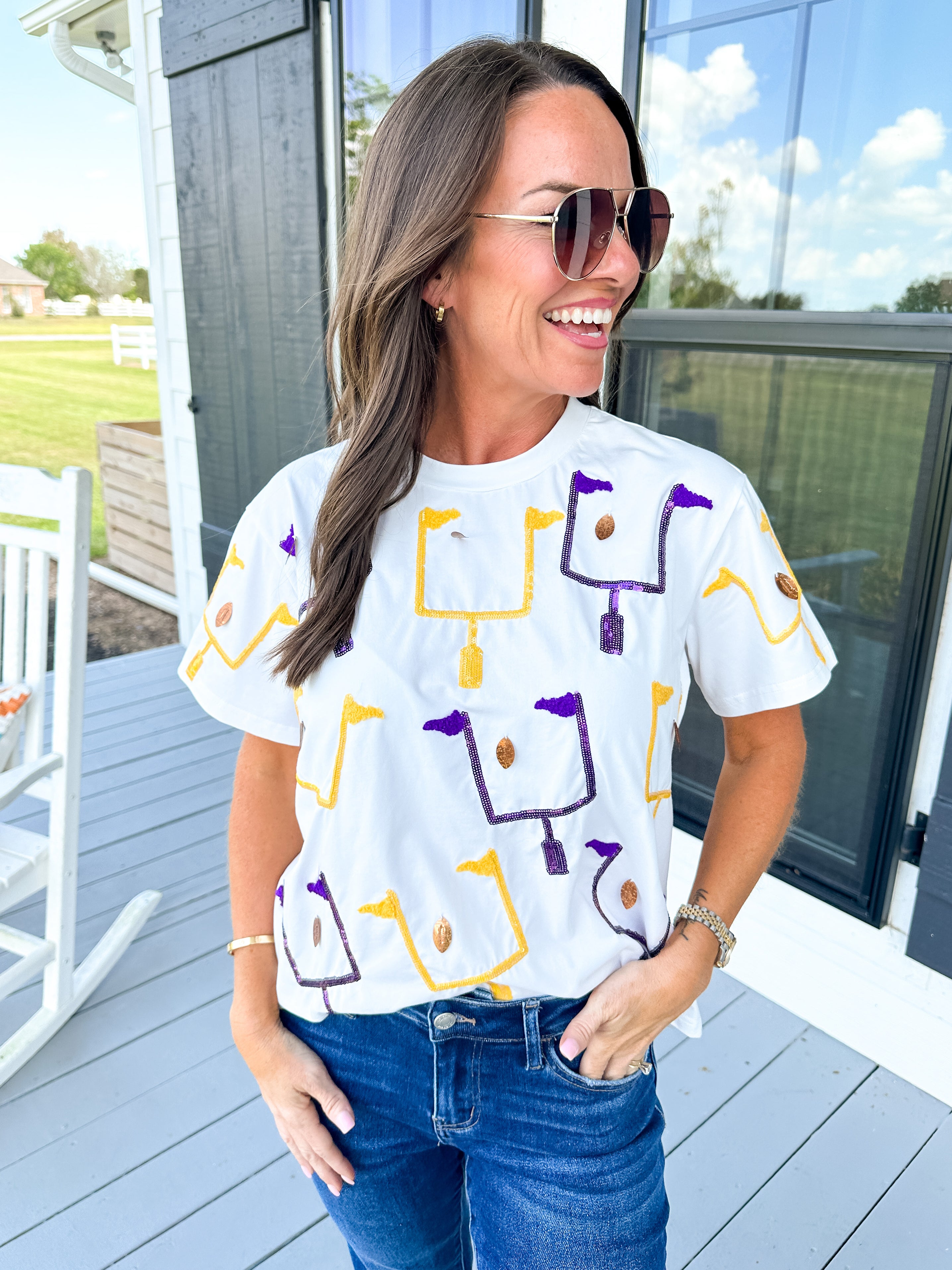 Field Goal Tee in Purple/Gold