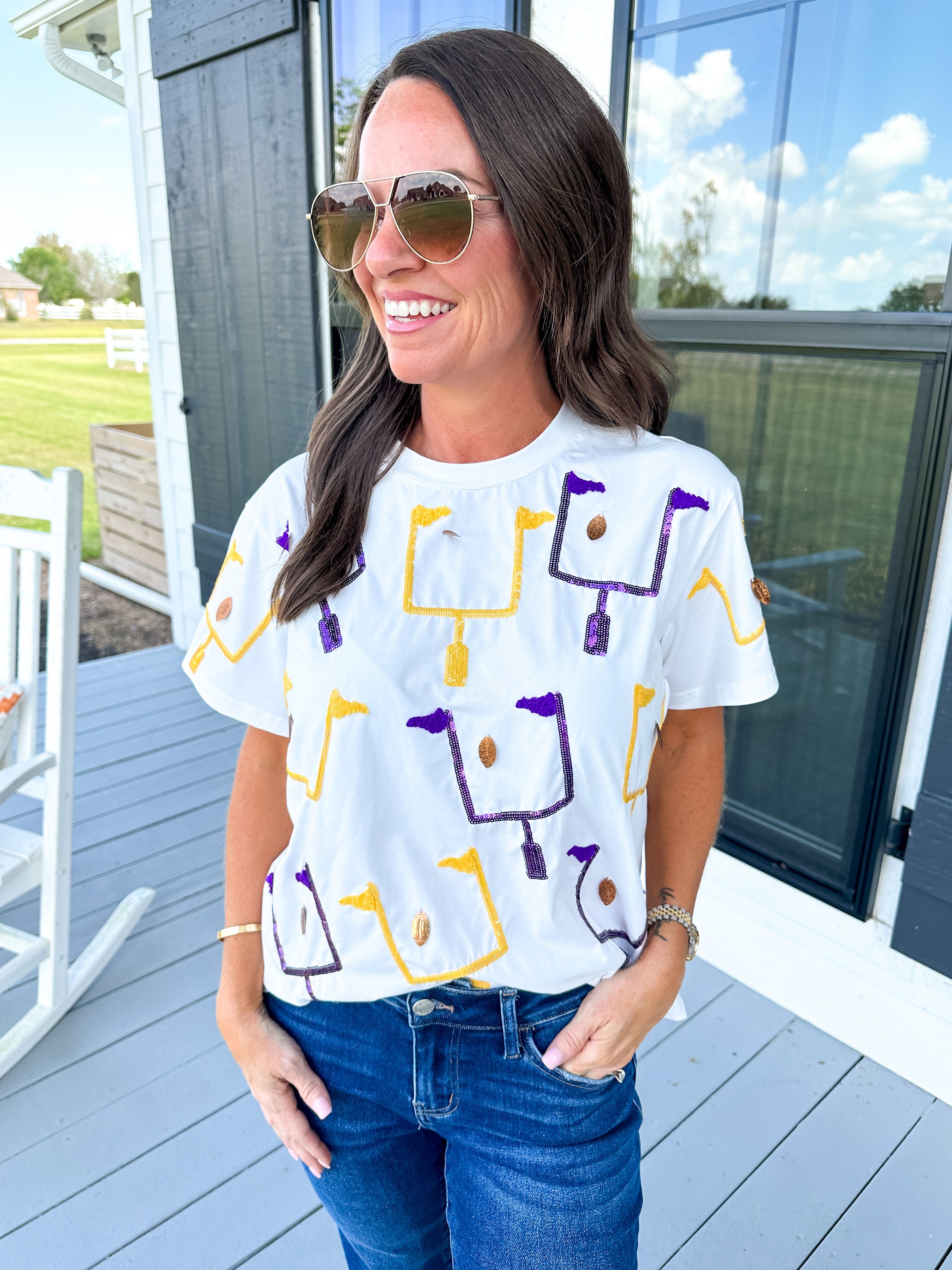 Field Goal Tee in Purple/Gold