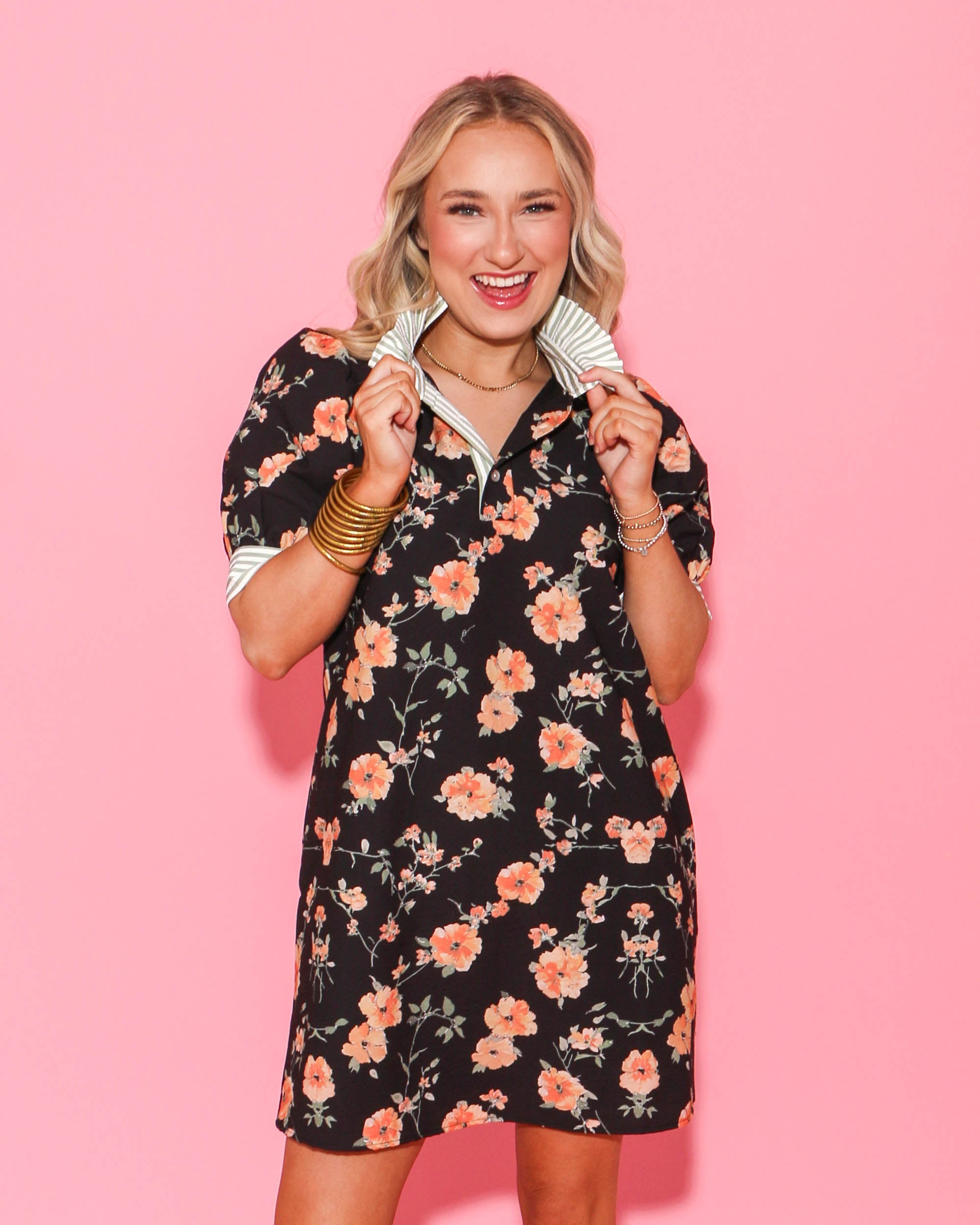 Black and Coral Floral Print Dress