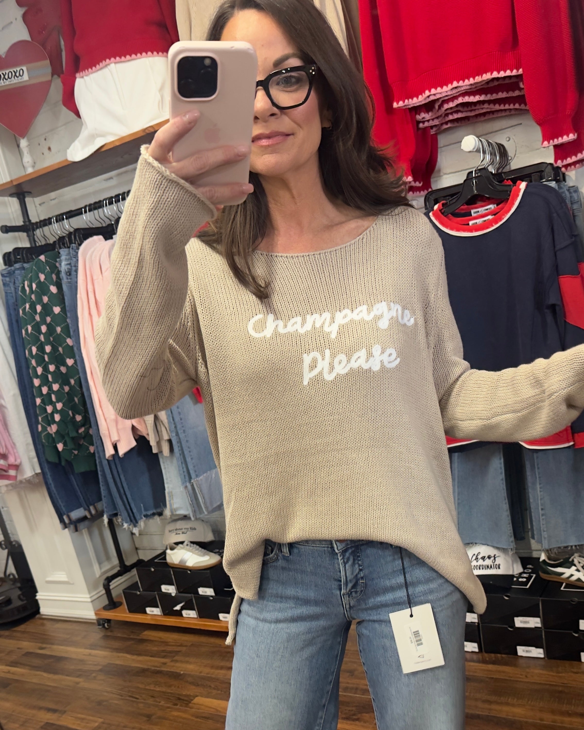 Champagne Please Sweater Top in Neutral