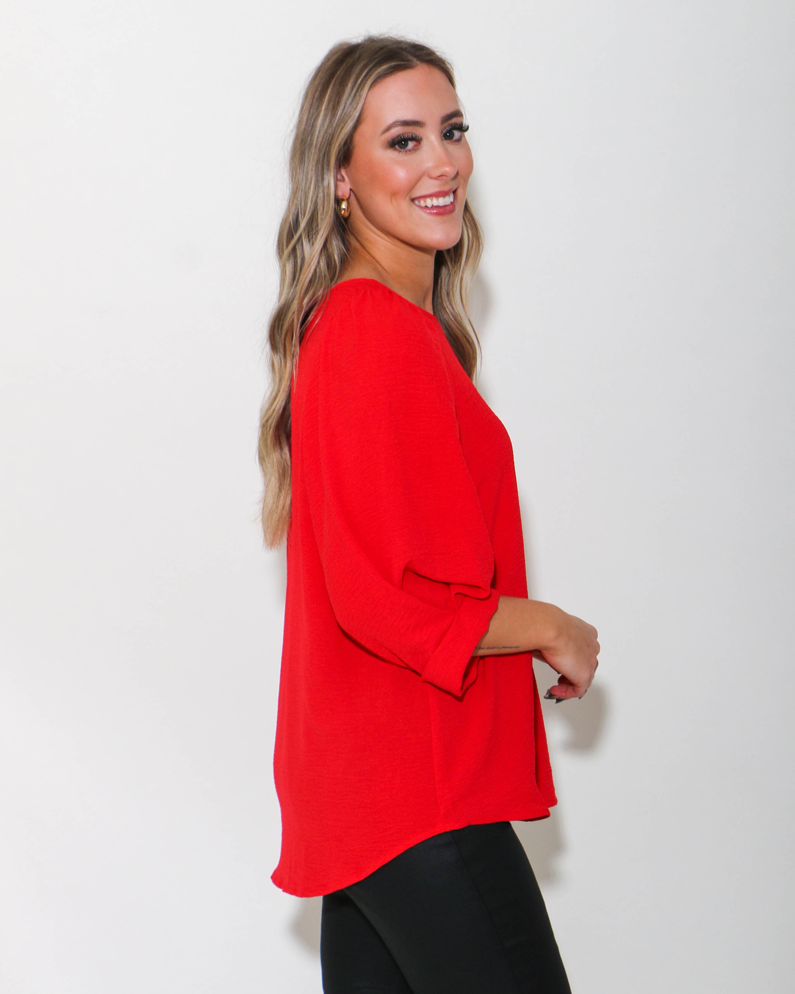 Tucked Sleeve Top in Red
