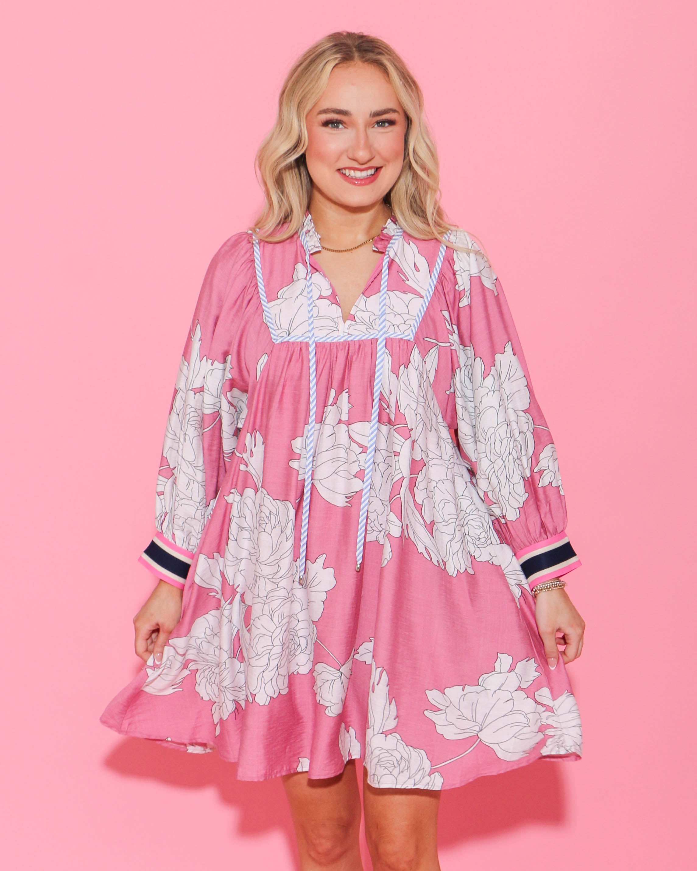 Pink Floral Print Mini Dress