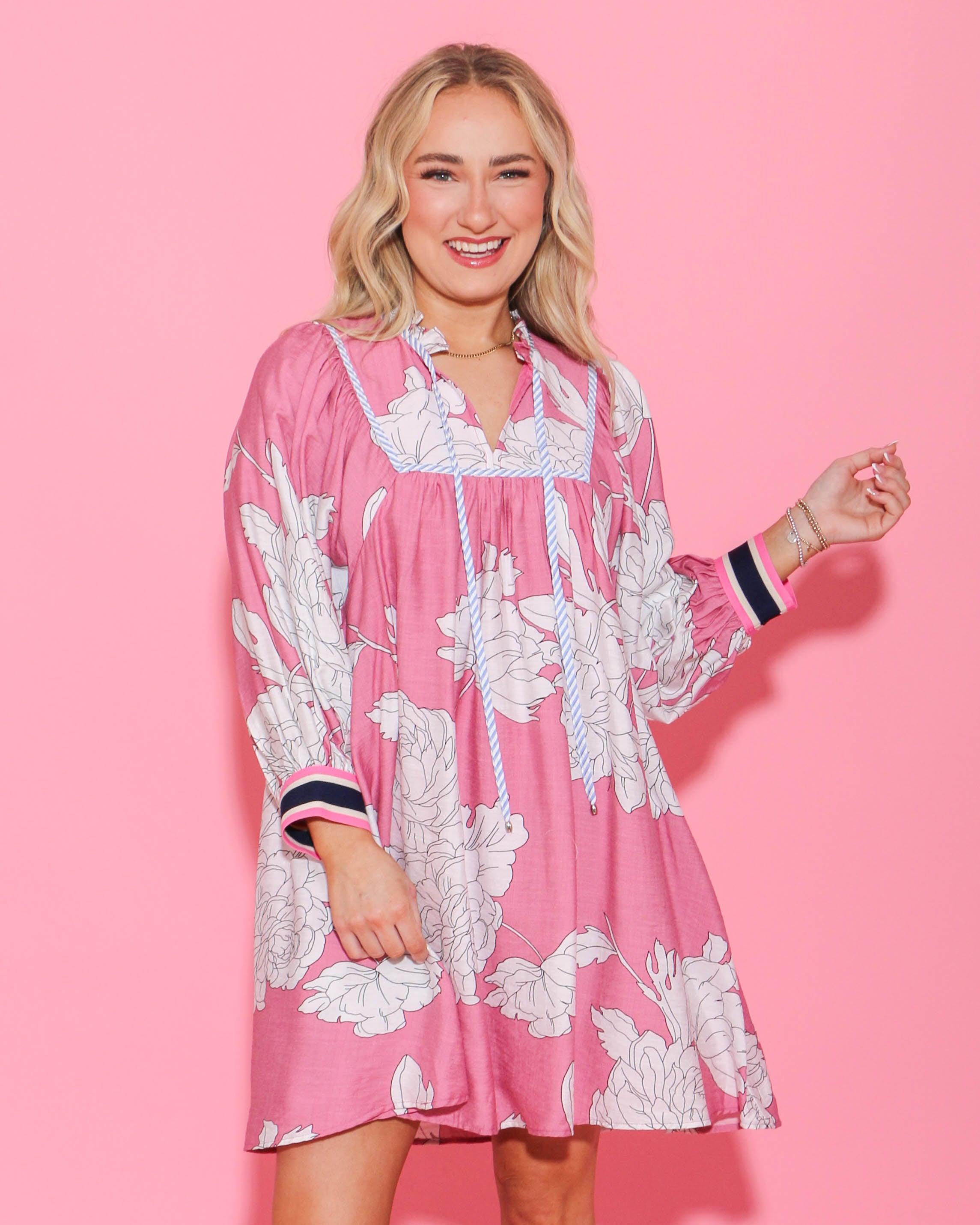 Pink Floral Print Mini Dress
