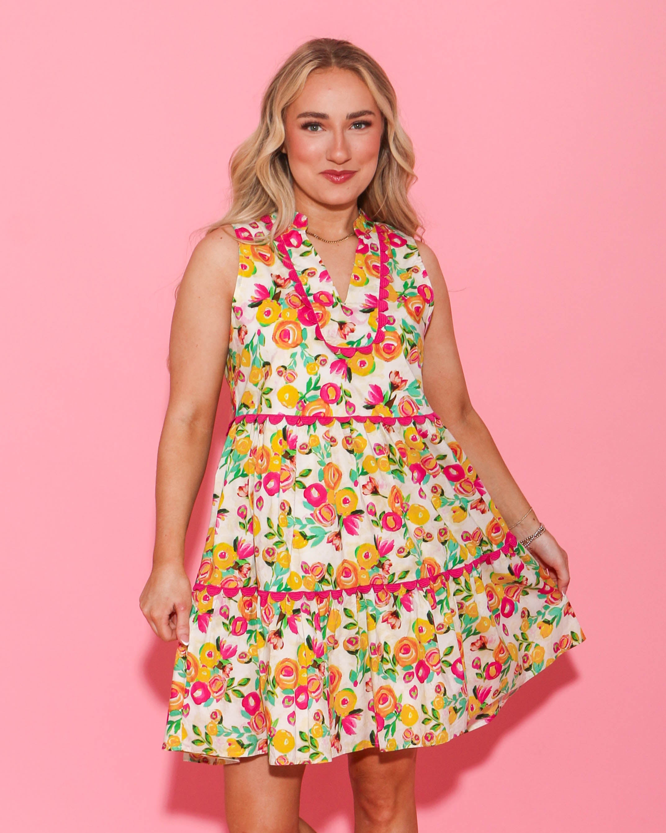 Pink Floral Ric Rac Dress