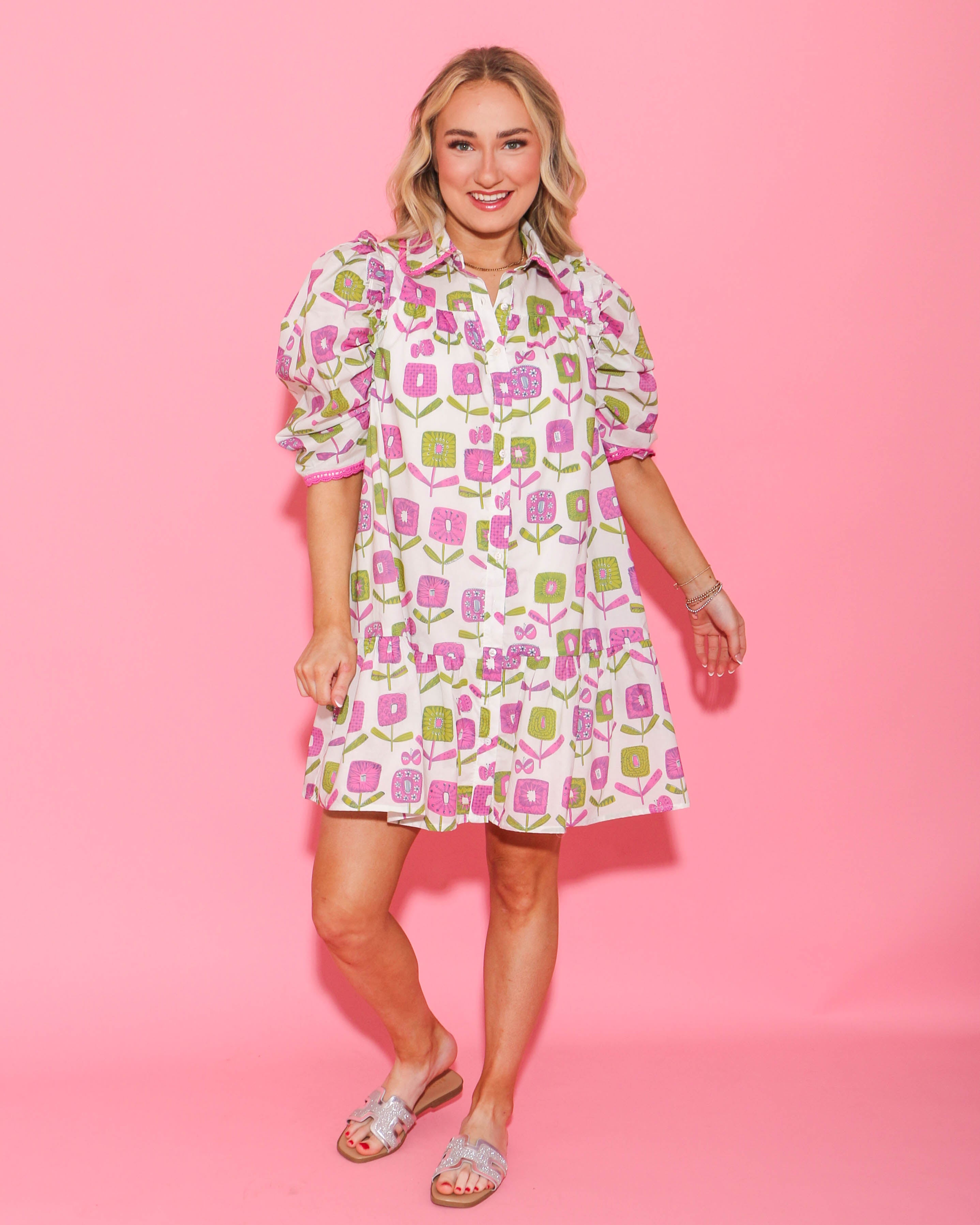 Pink and Green Flowers Dress