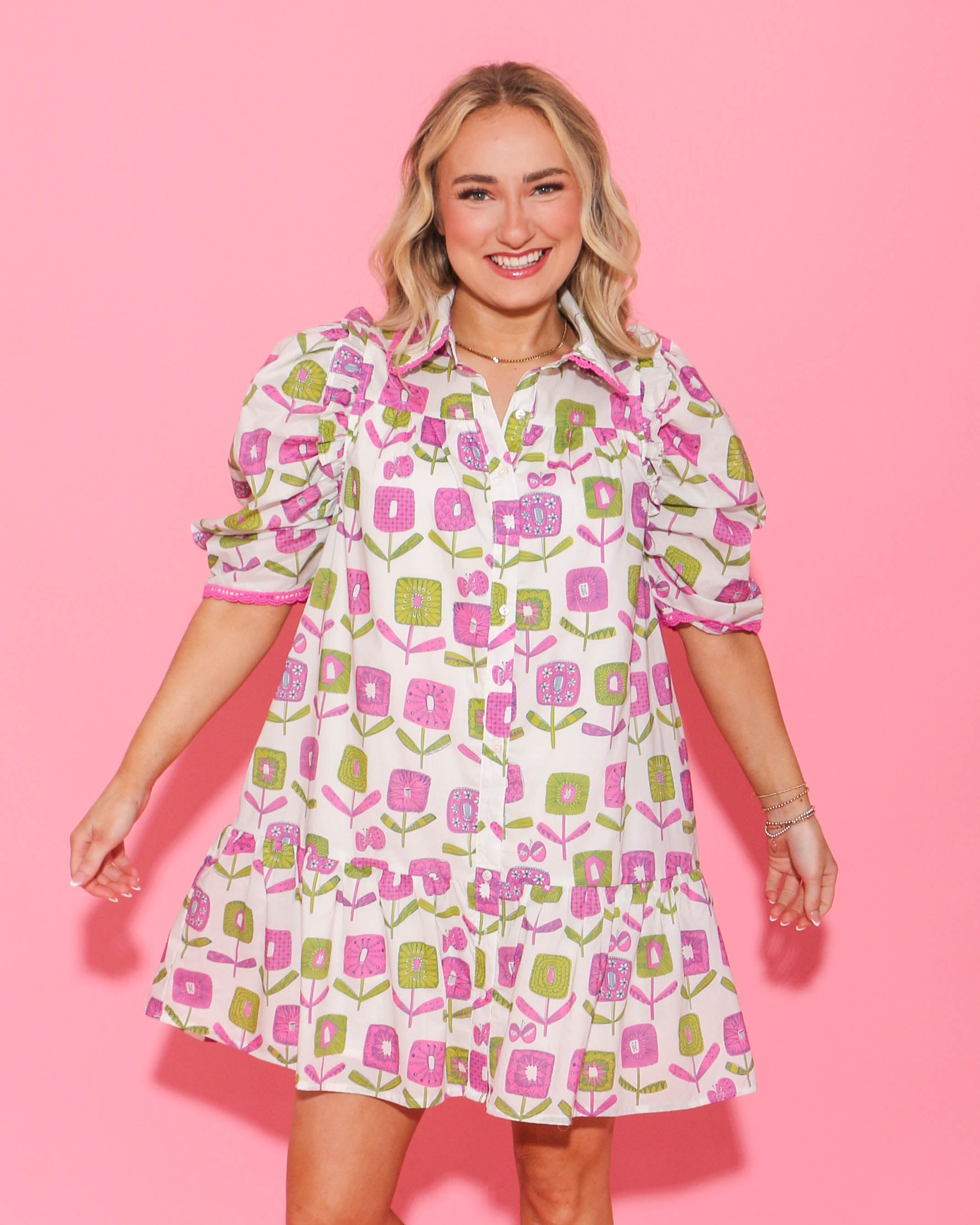 Pink and Green Flowers Dress