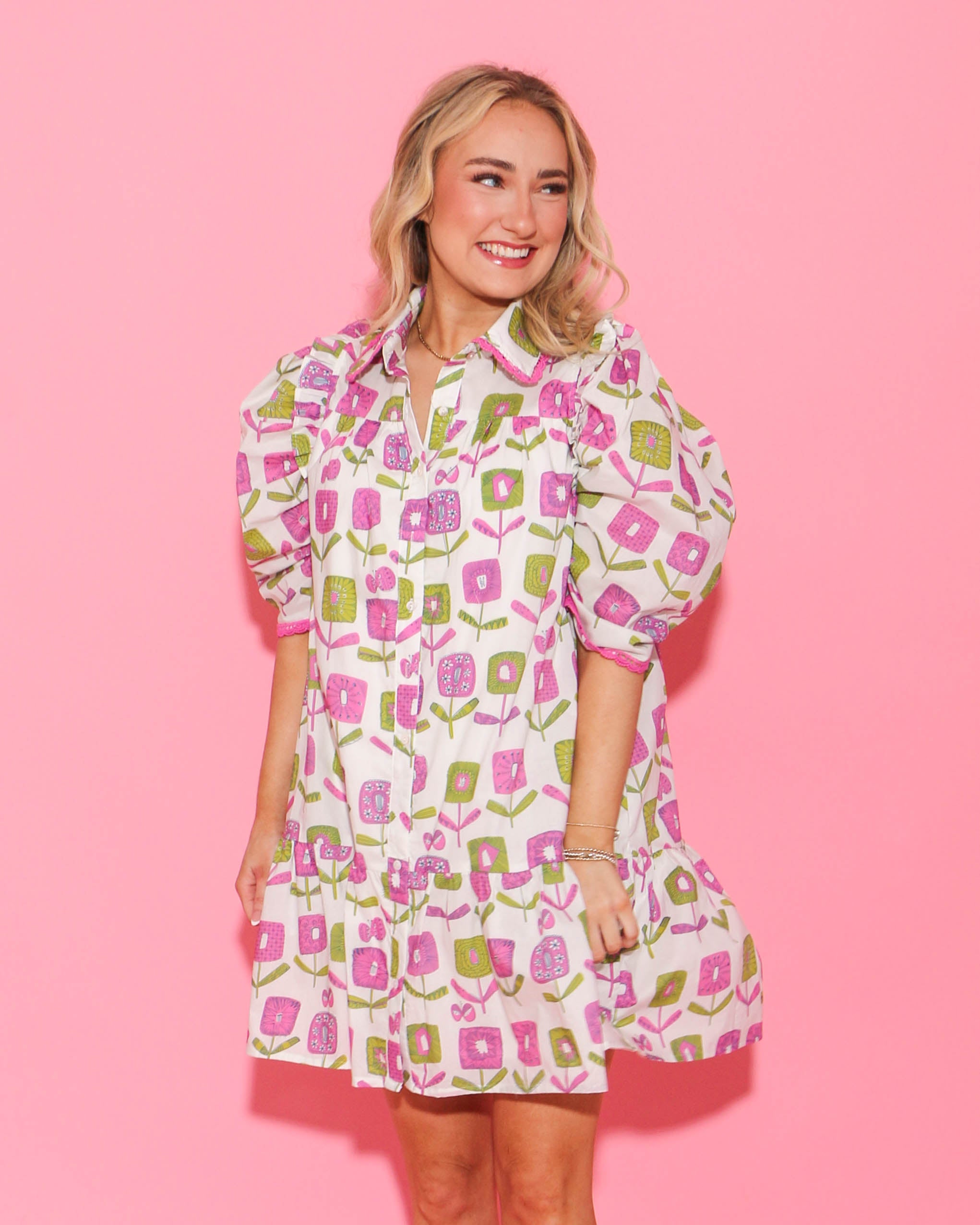 Pink and Green Flowers Dress