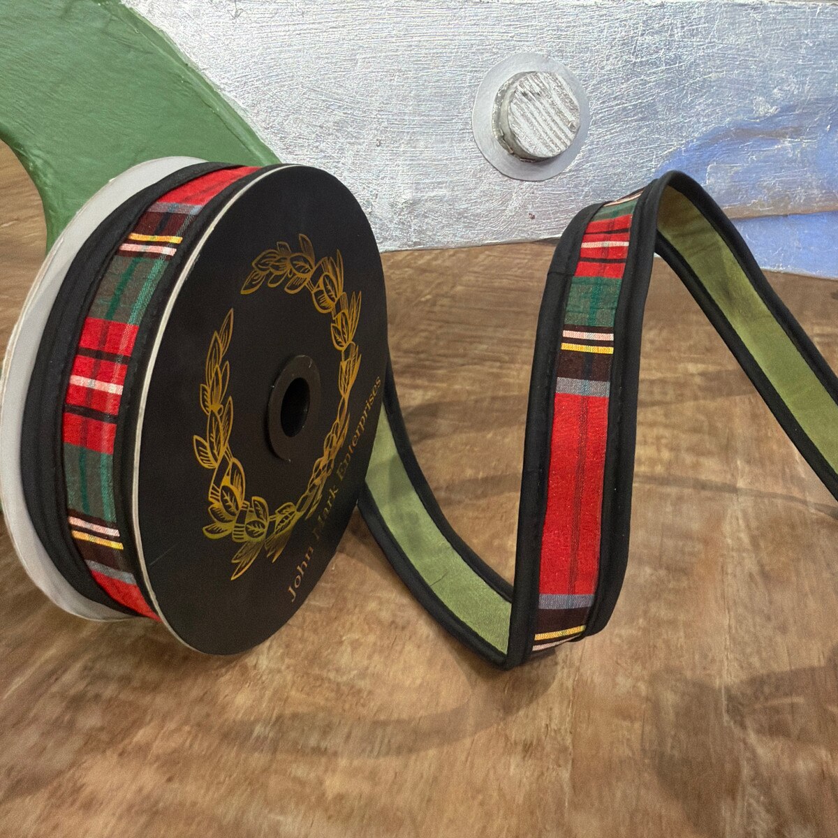 Royal Stewart Plaid Fused Dupion Olive Ribbon