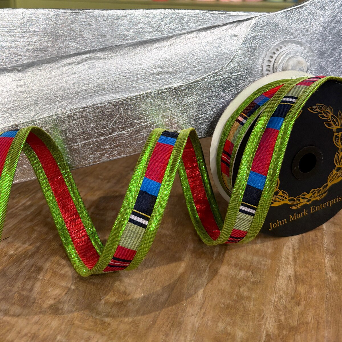 Stripe Metallic Dupion Red/Green Metallic Piping Ribbon