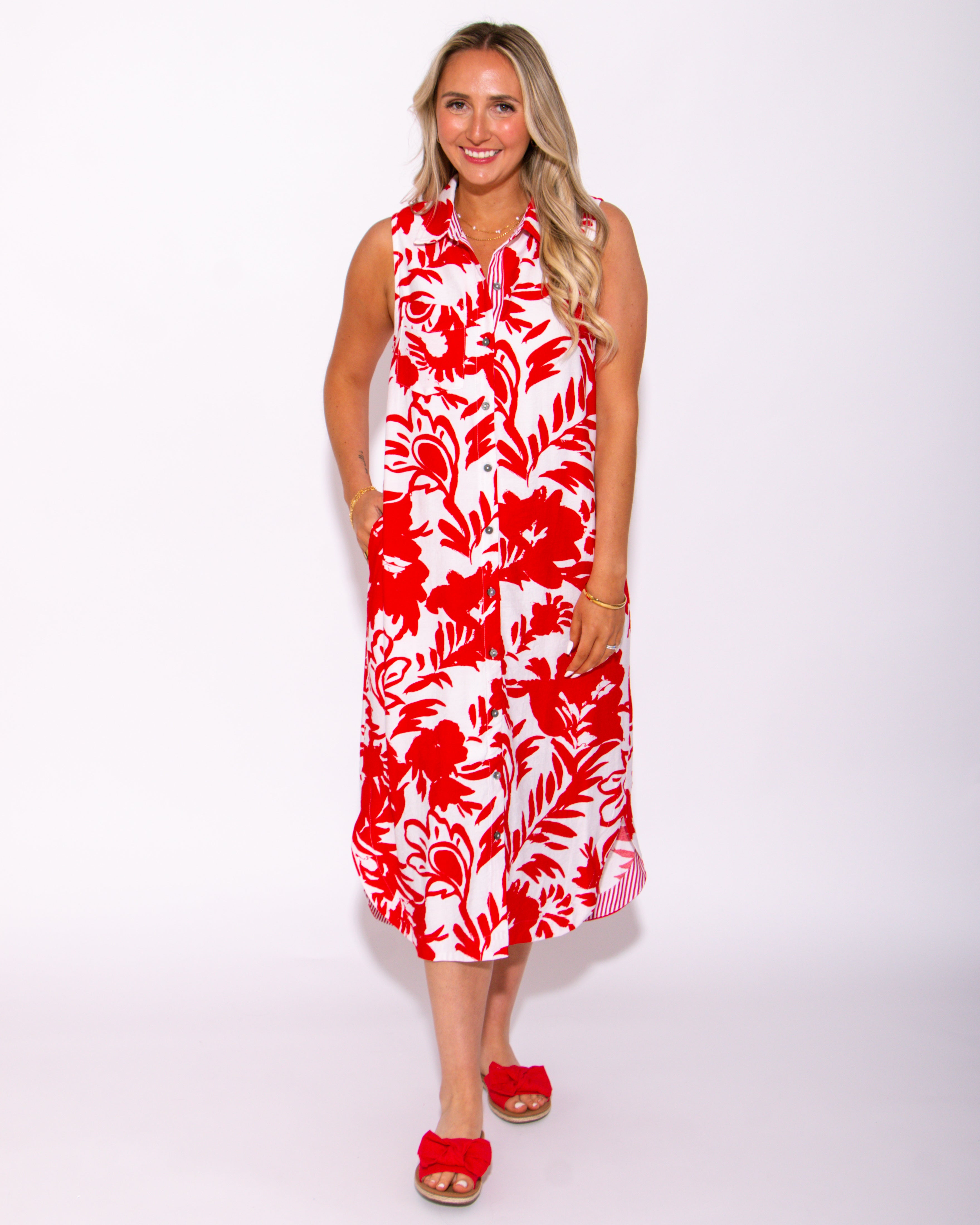 Red Tropical Breeze Midi Dress