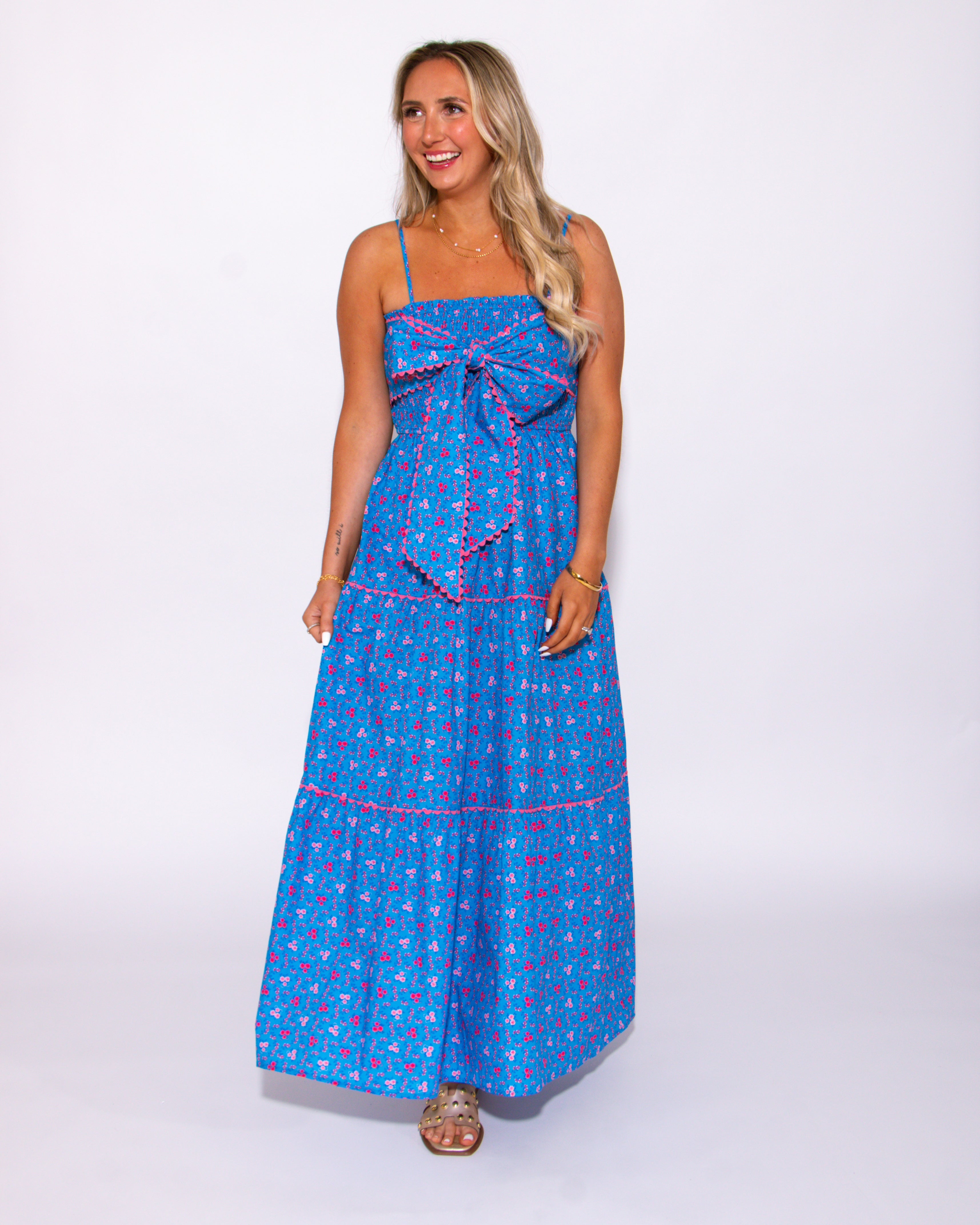 Strappy Bow Front Tiered Maxi Dress