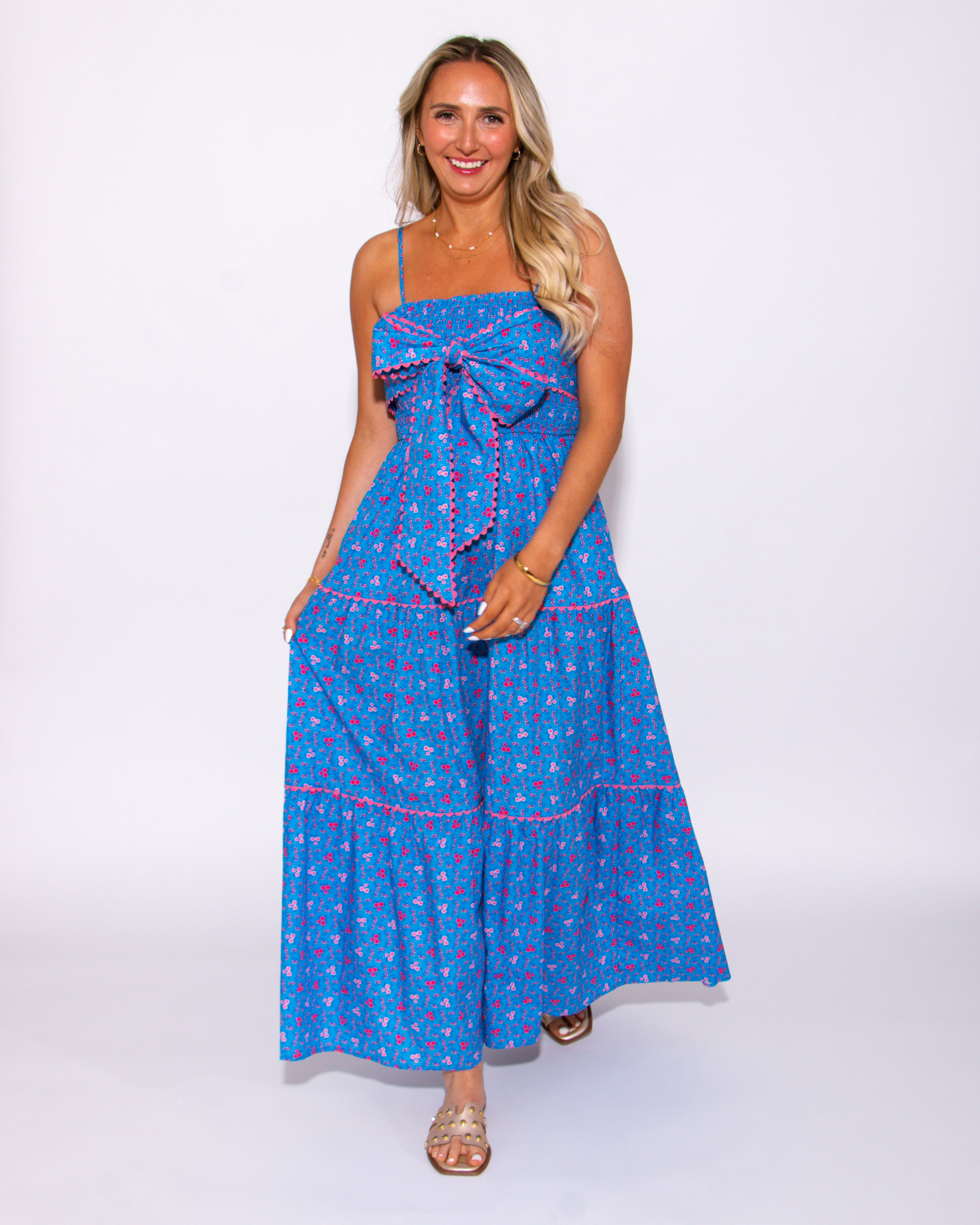 Strappy Bow Front Tiered Maxi Dress