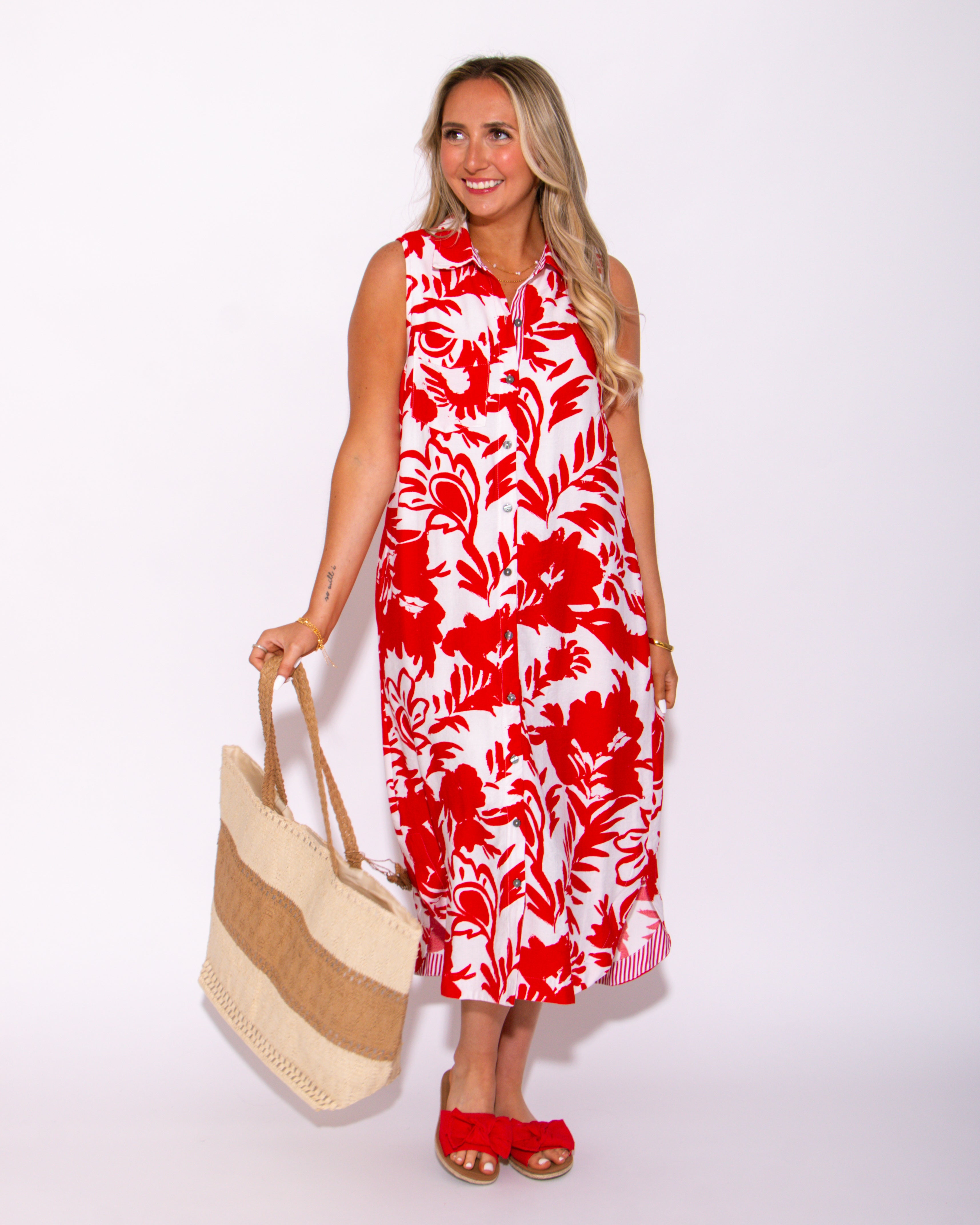 Red Tropical Breeze Midi Dress