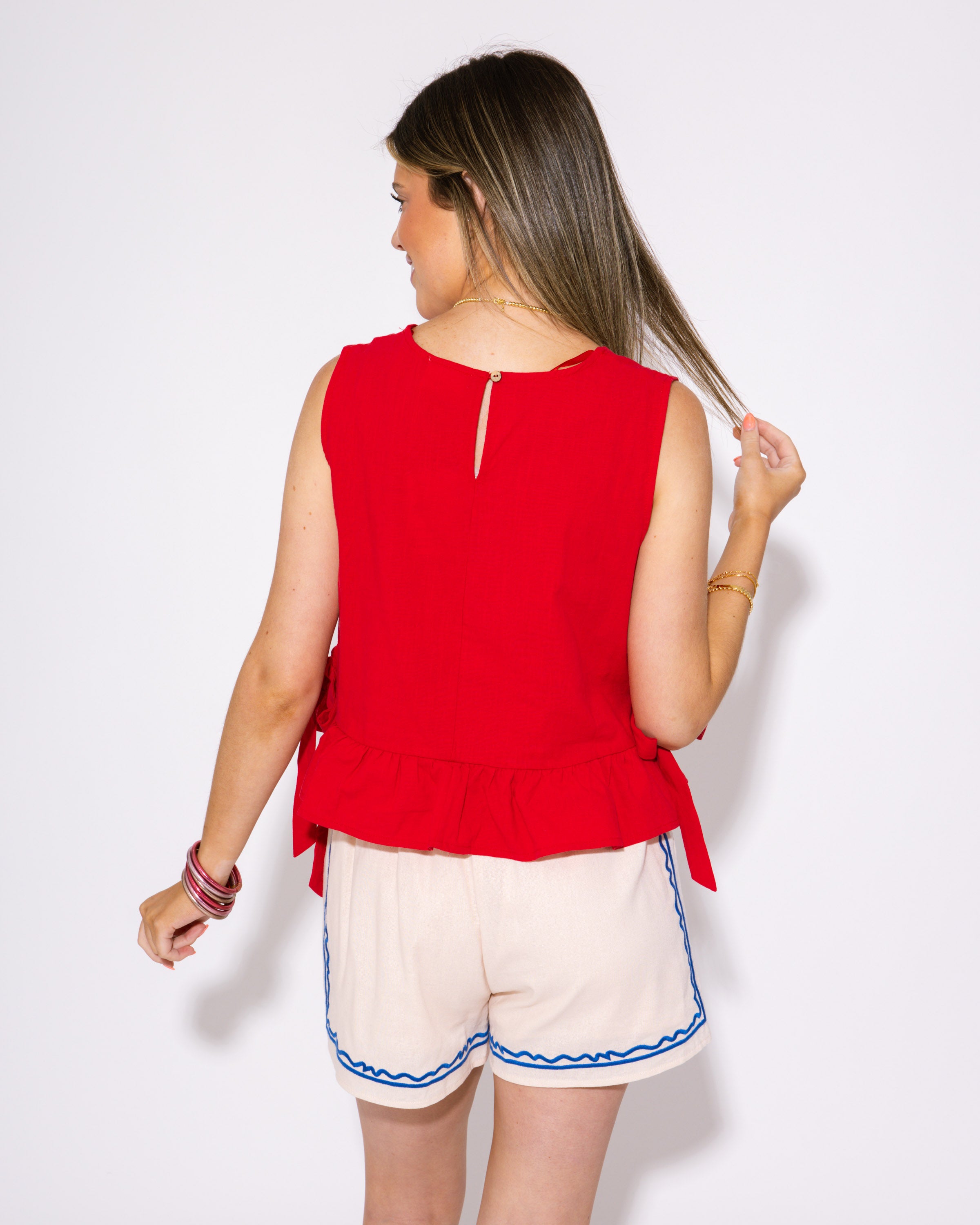 Side Tie Breeze Top in Red