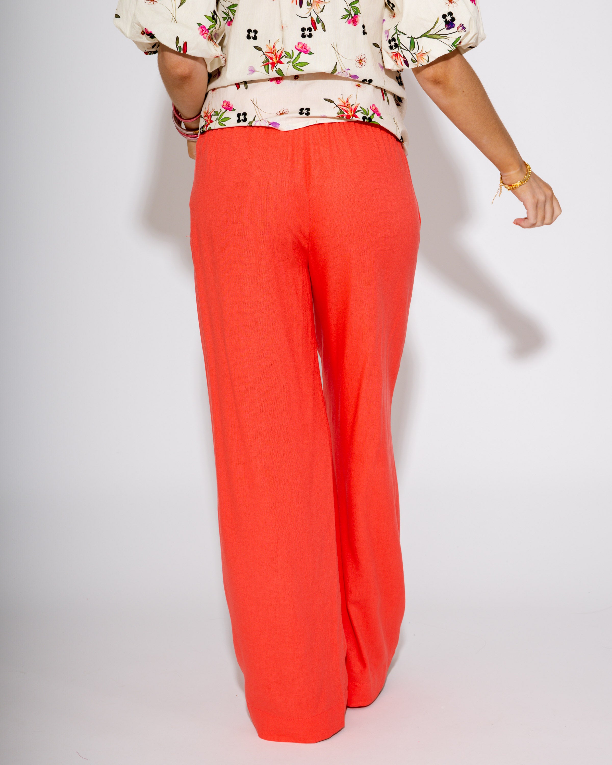 Breeze Fit Shirred Linen Pants in Coral