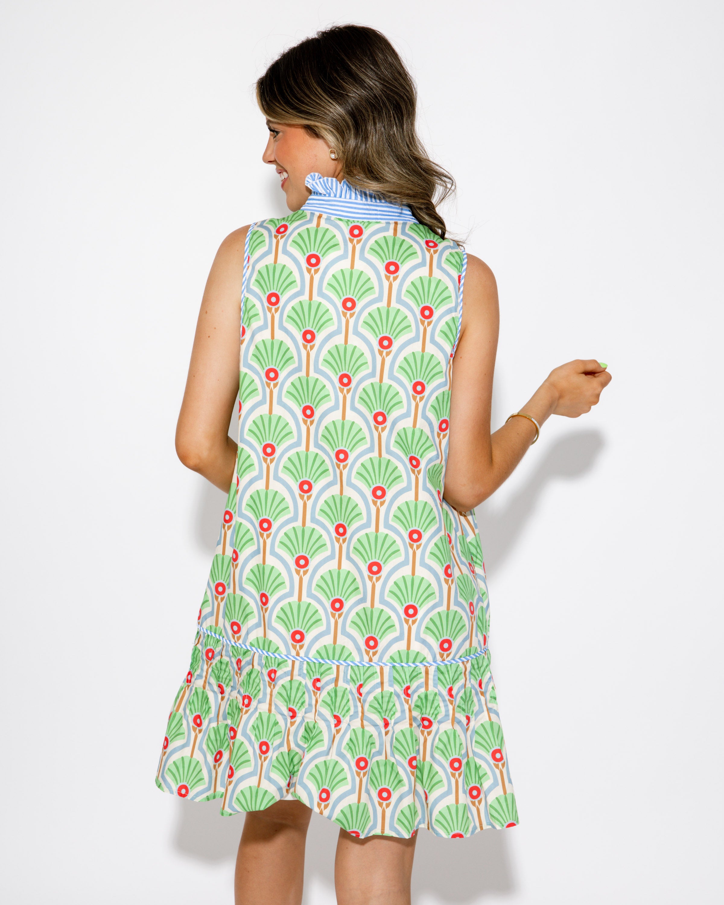 Ruffled Rythym Sleeveless Mini Dress in Green