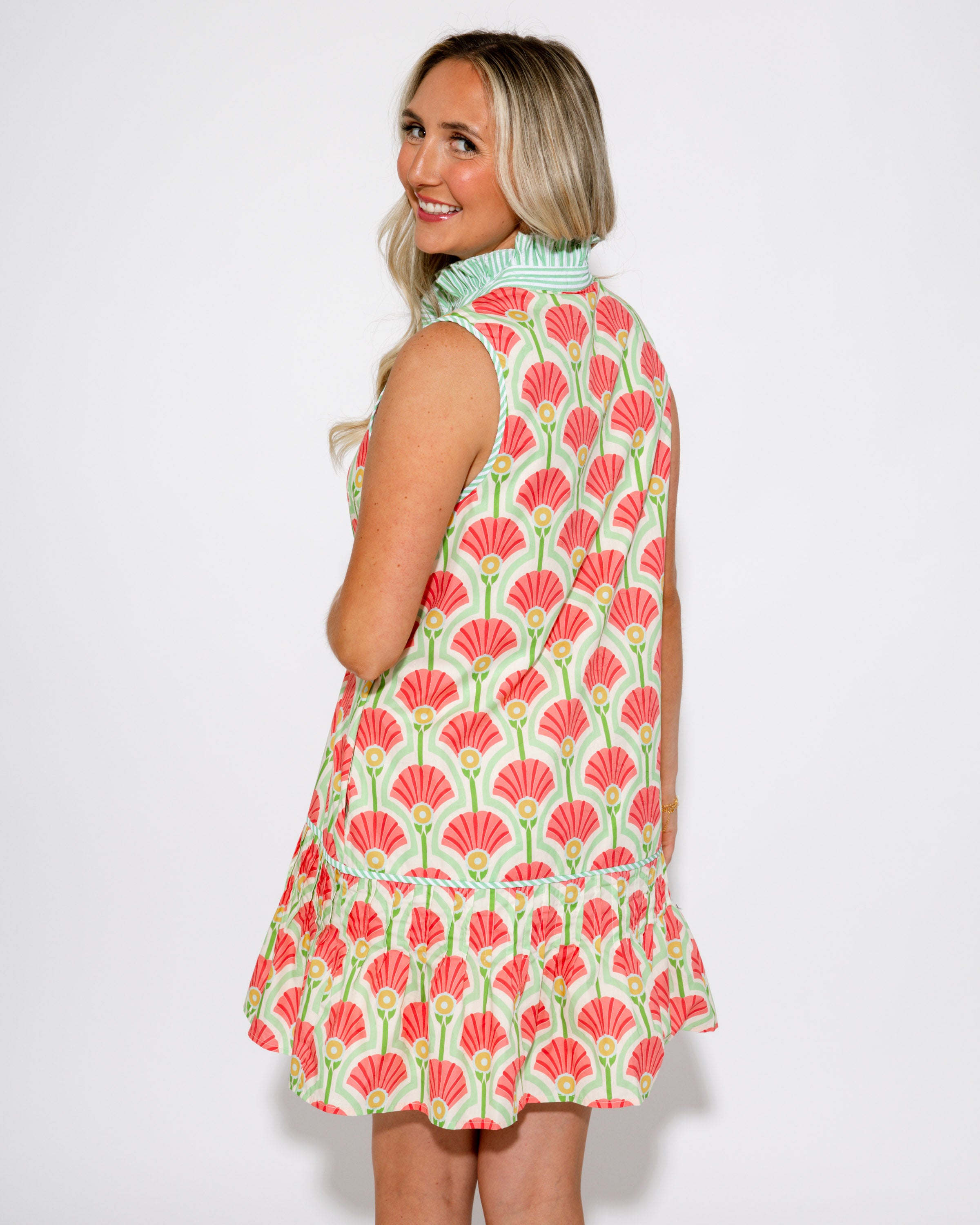 Ruffled Rythym Sleeveless Mini Dress in Coral