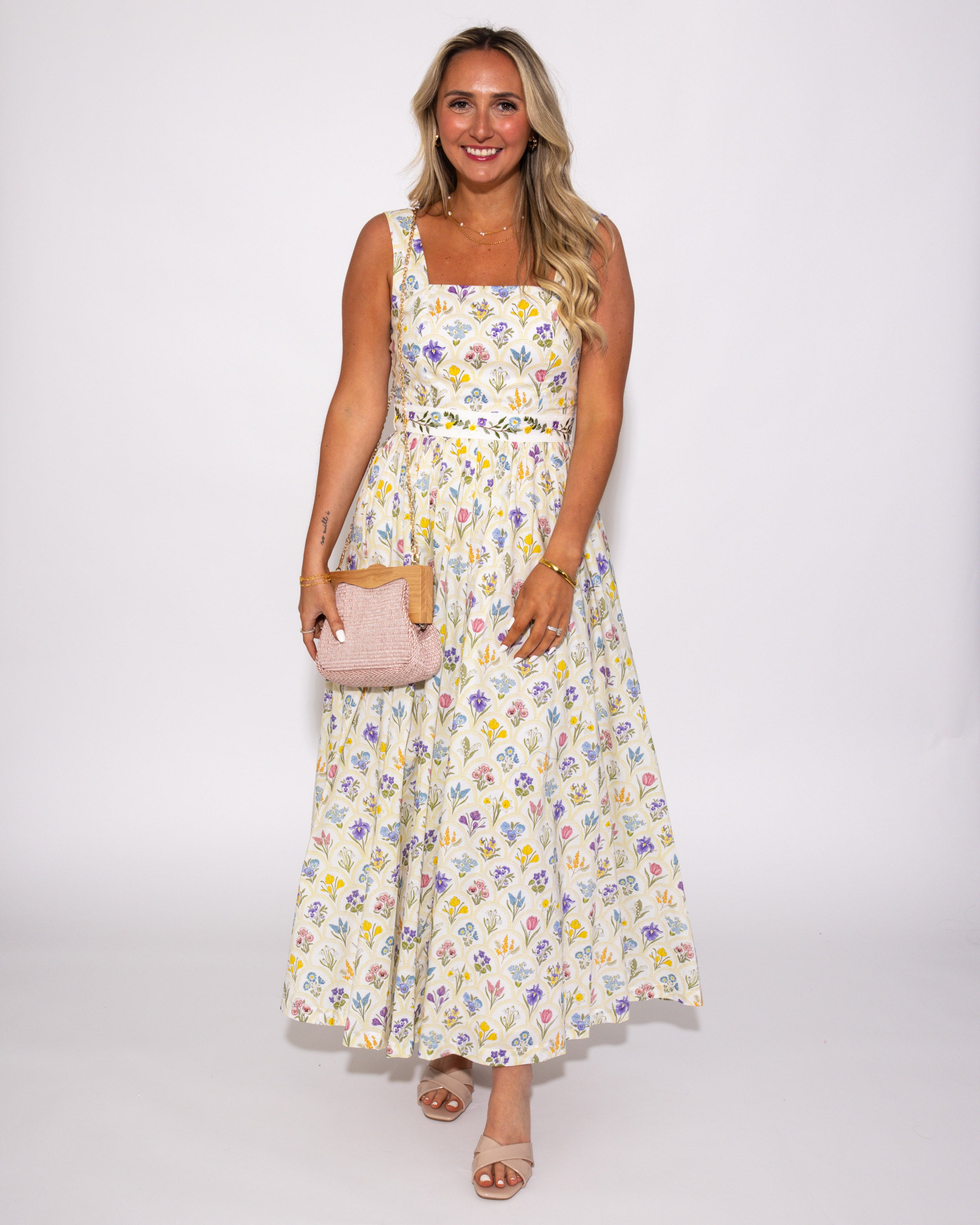 Floral Square Neck Romance Midi Dress