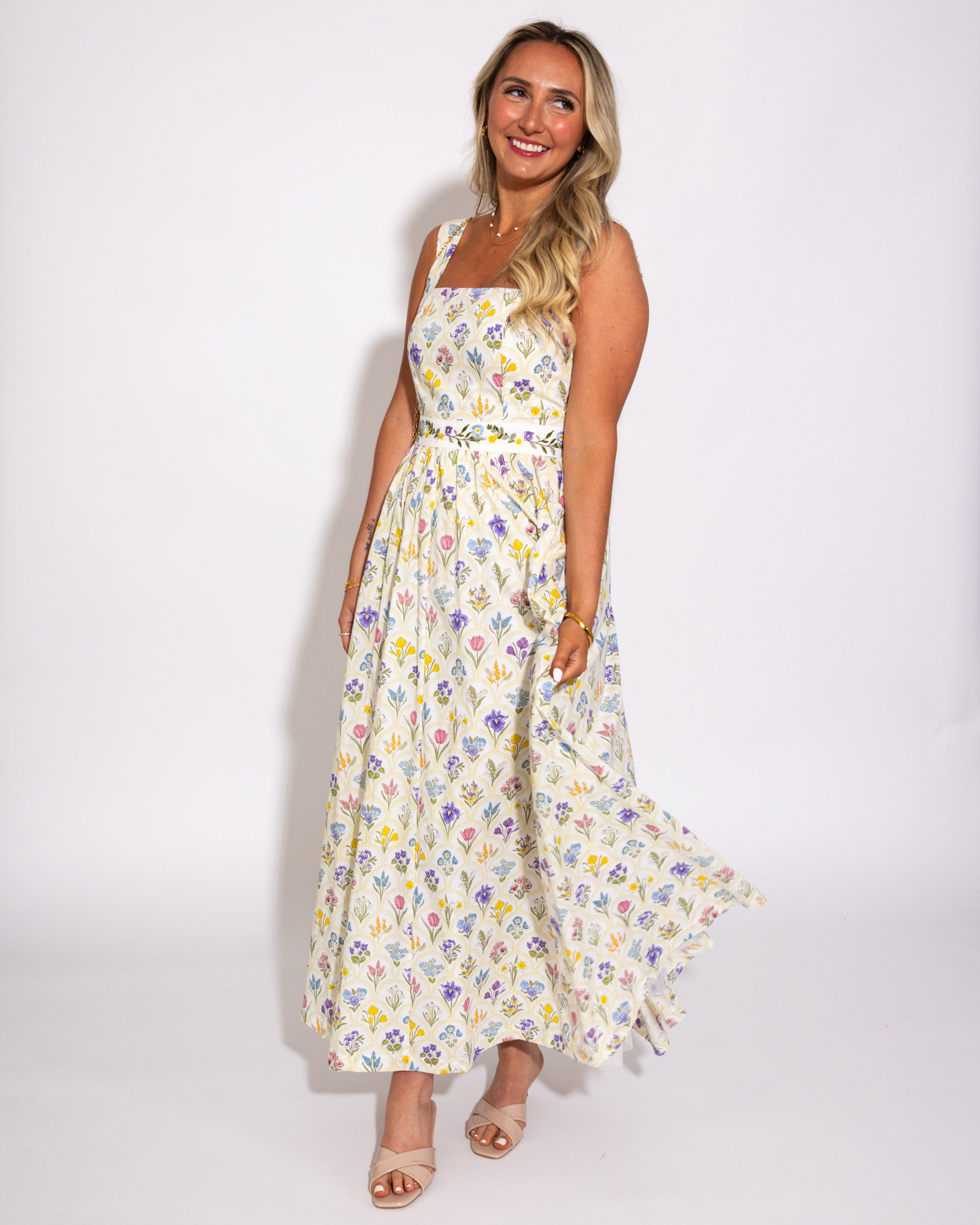 Floral Square Neck Romance Midi Dress