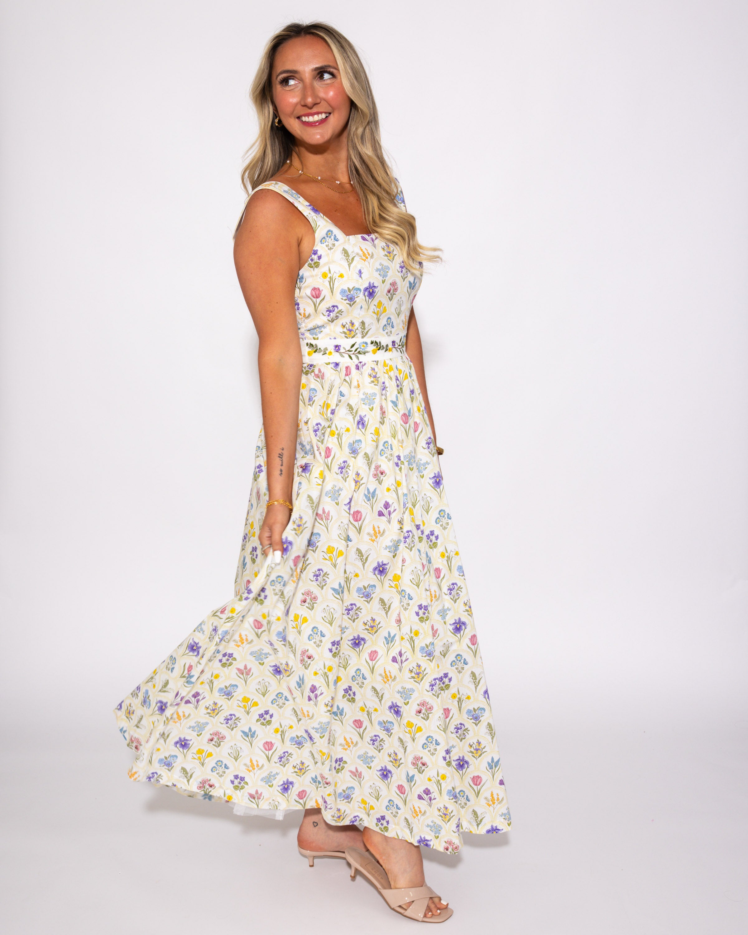 Floral Square Neck Romance Midi Dress
