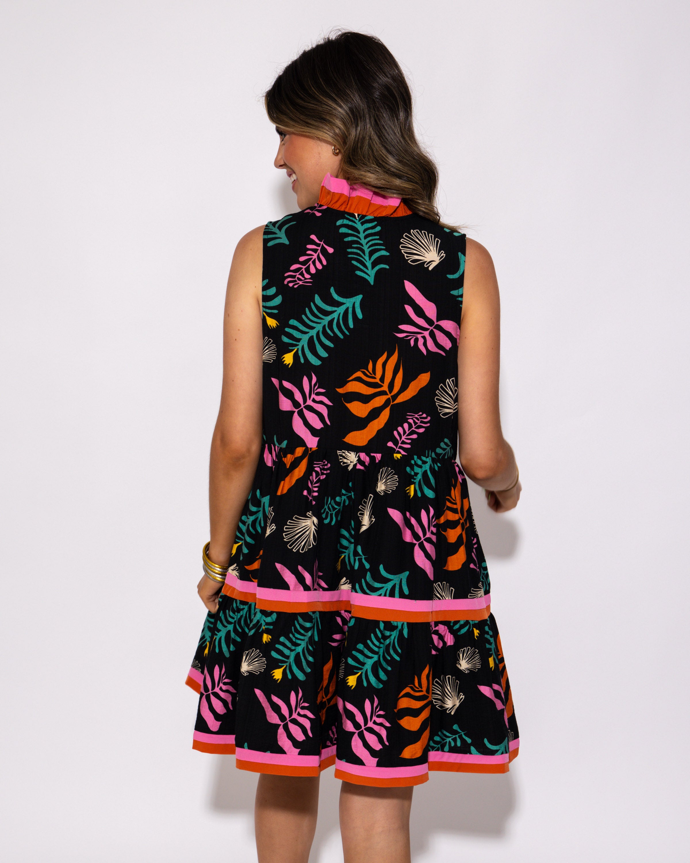 Palm Vibes Mini Ruffled Neck Dress
