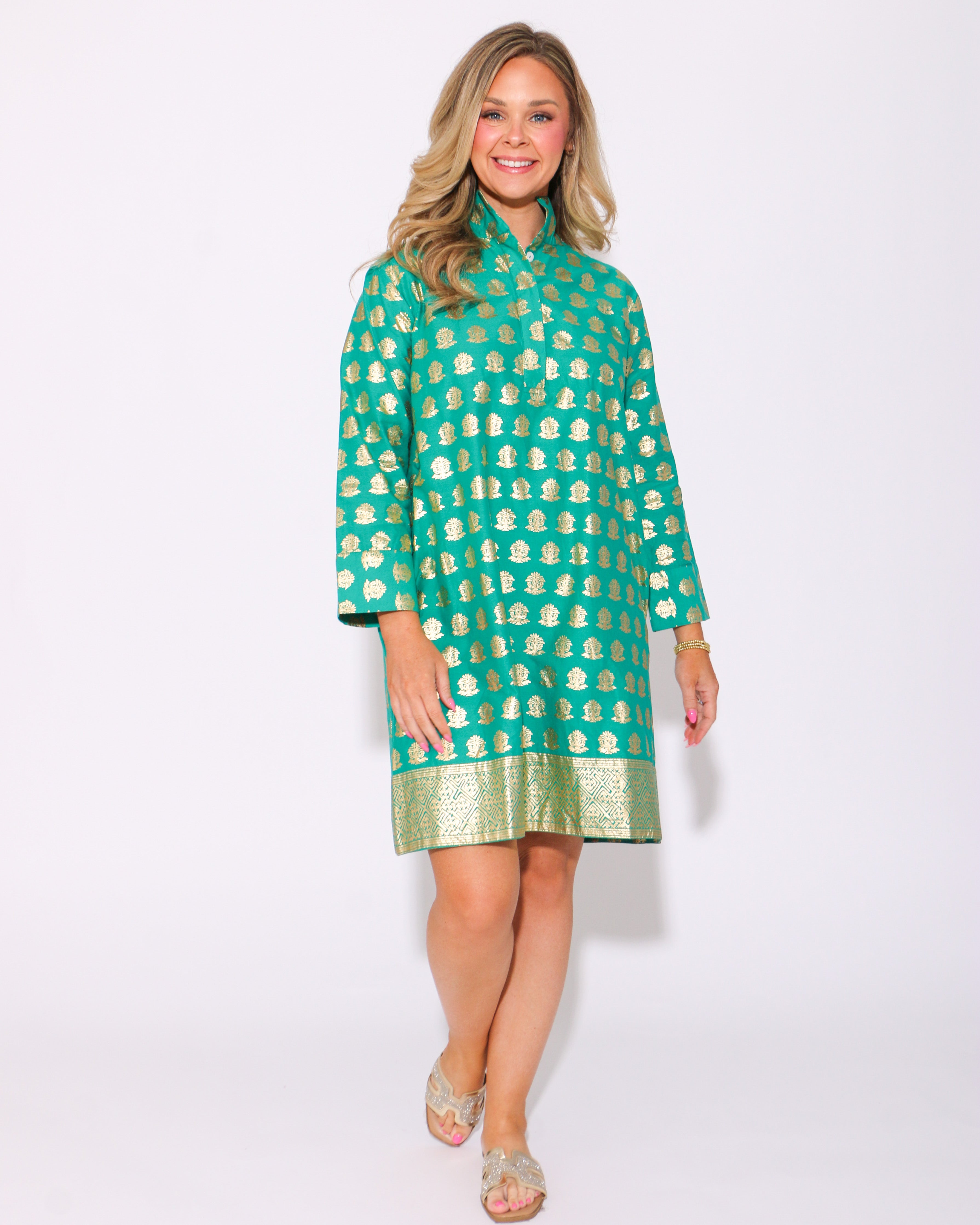Helen Dress in Jade Gold