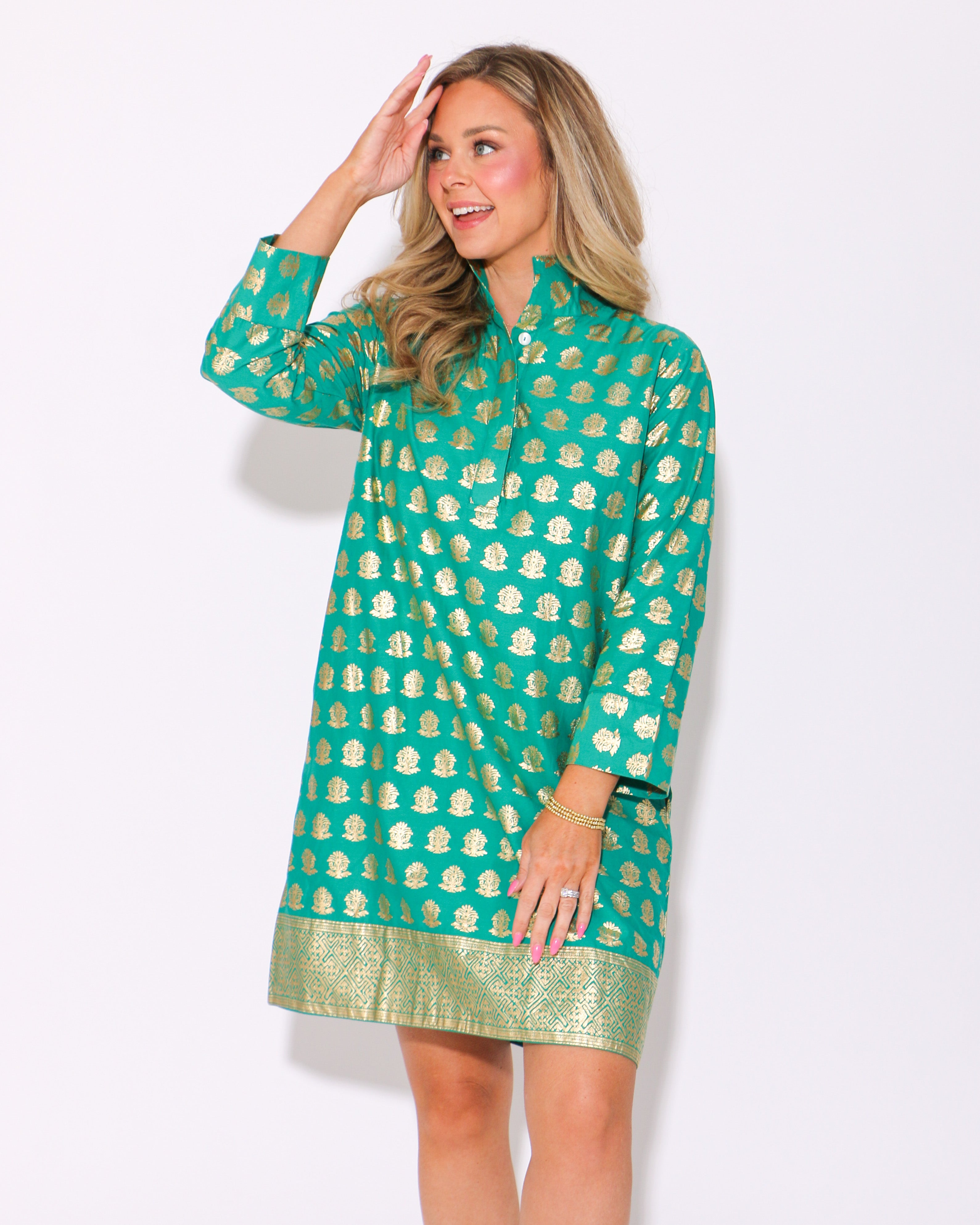 Helen Dress in Jade Gold
