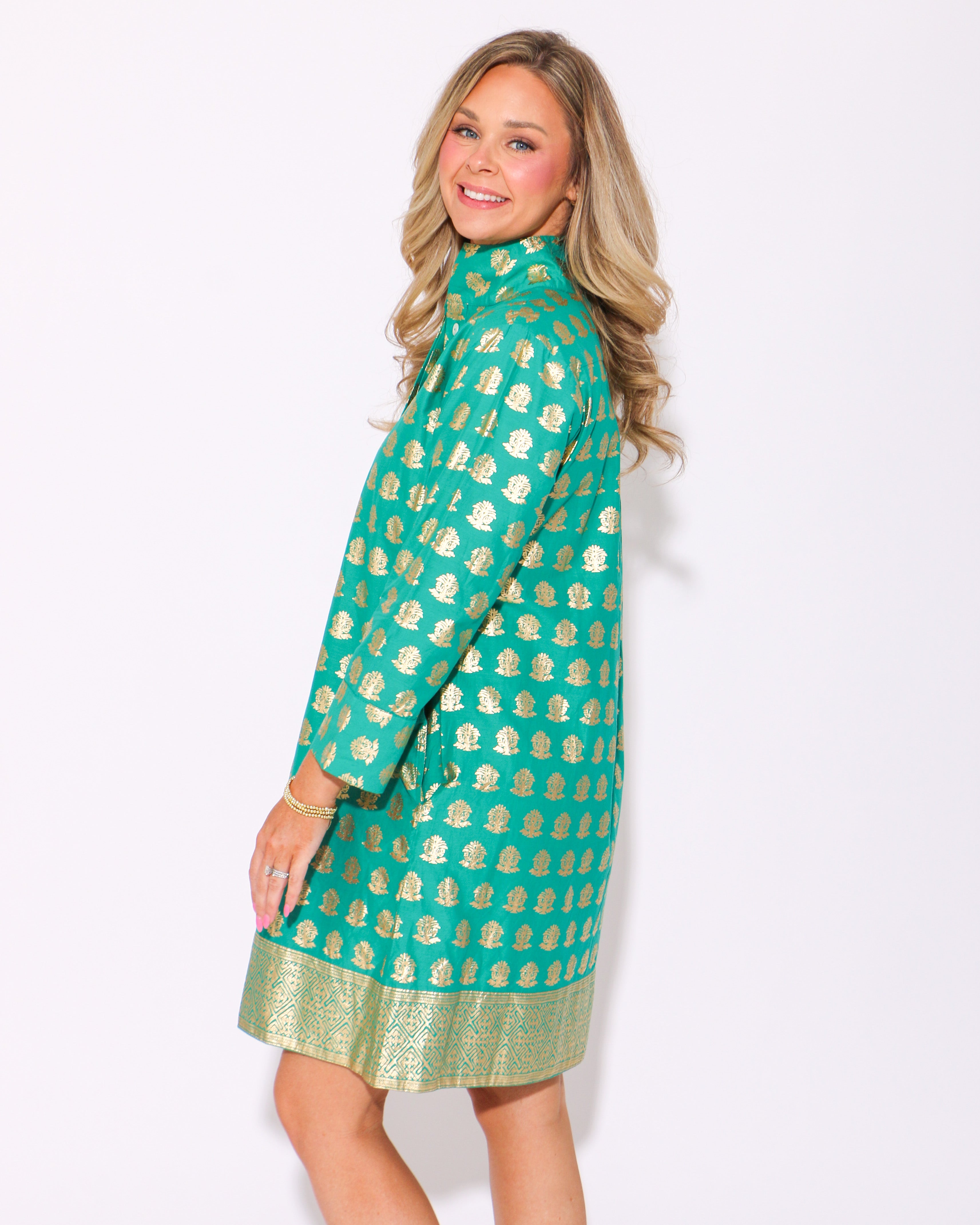 Helen Dress in Jade Gold