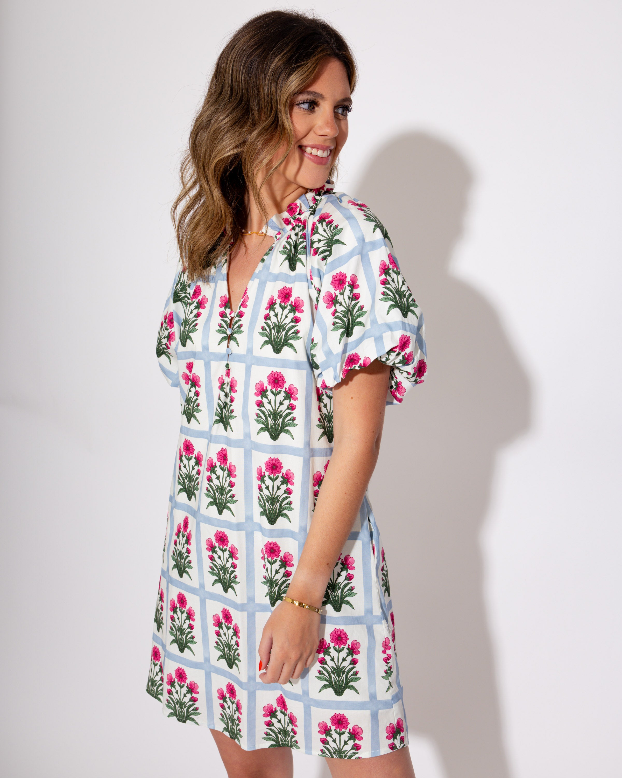Gingham Garden Glow Dress in Magenta