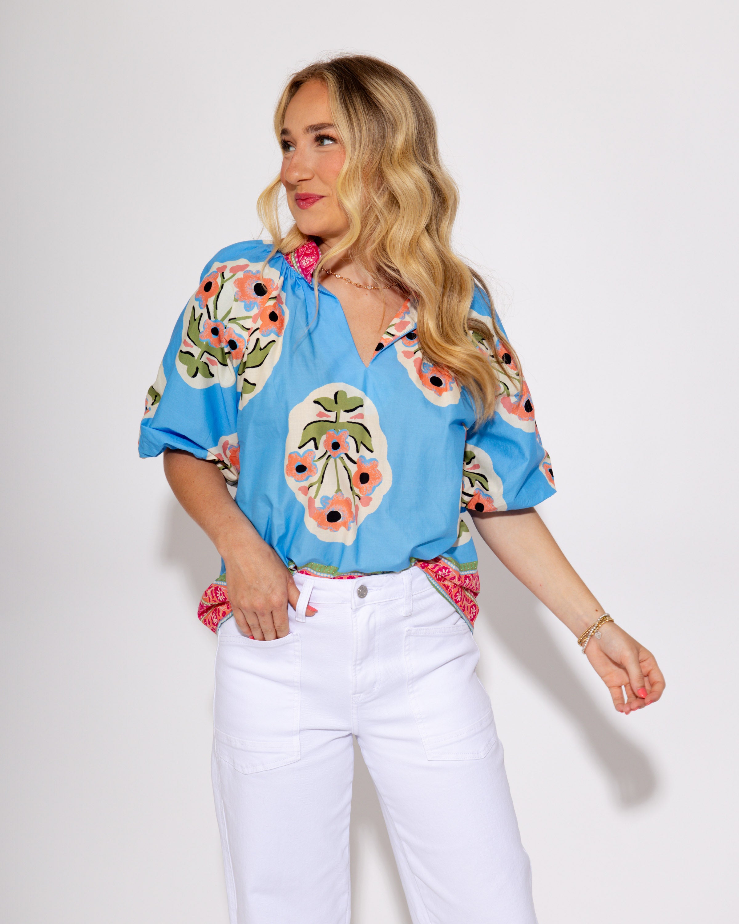 Wanderlust Blooms Floral Top in Blue