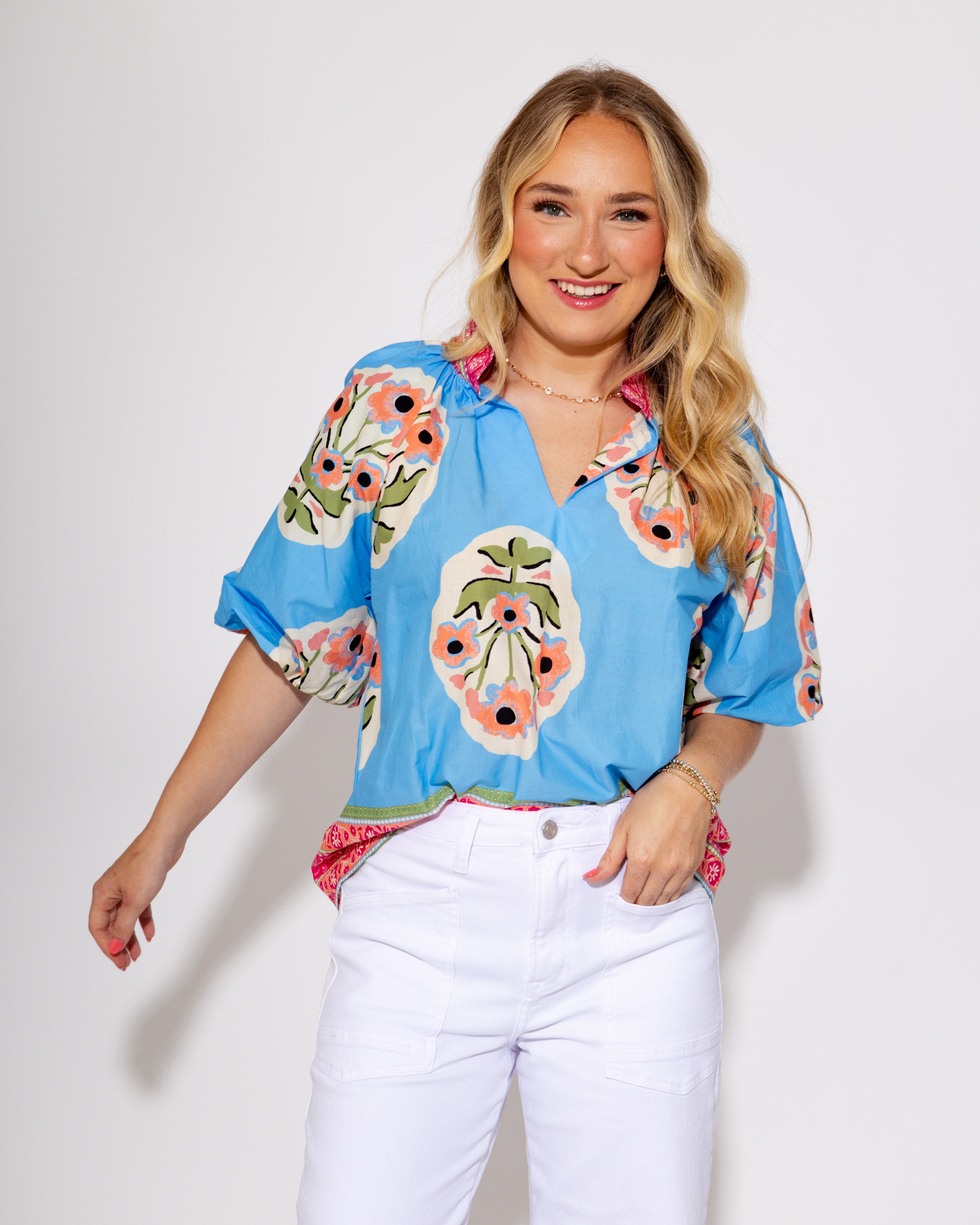 Wanderlust Blooms Floral Top in Blue