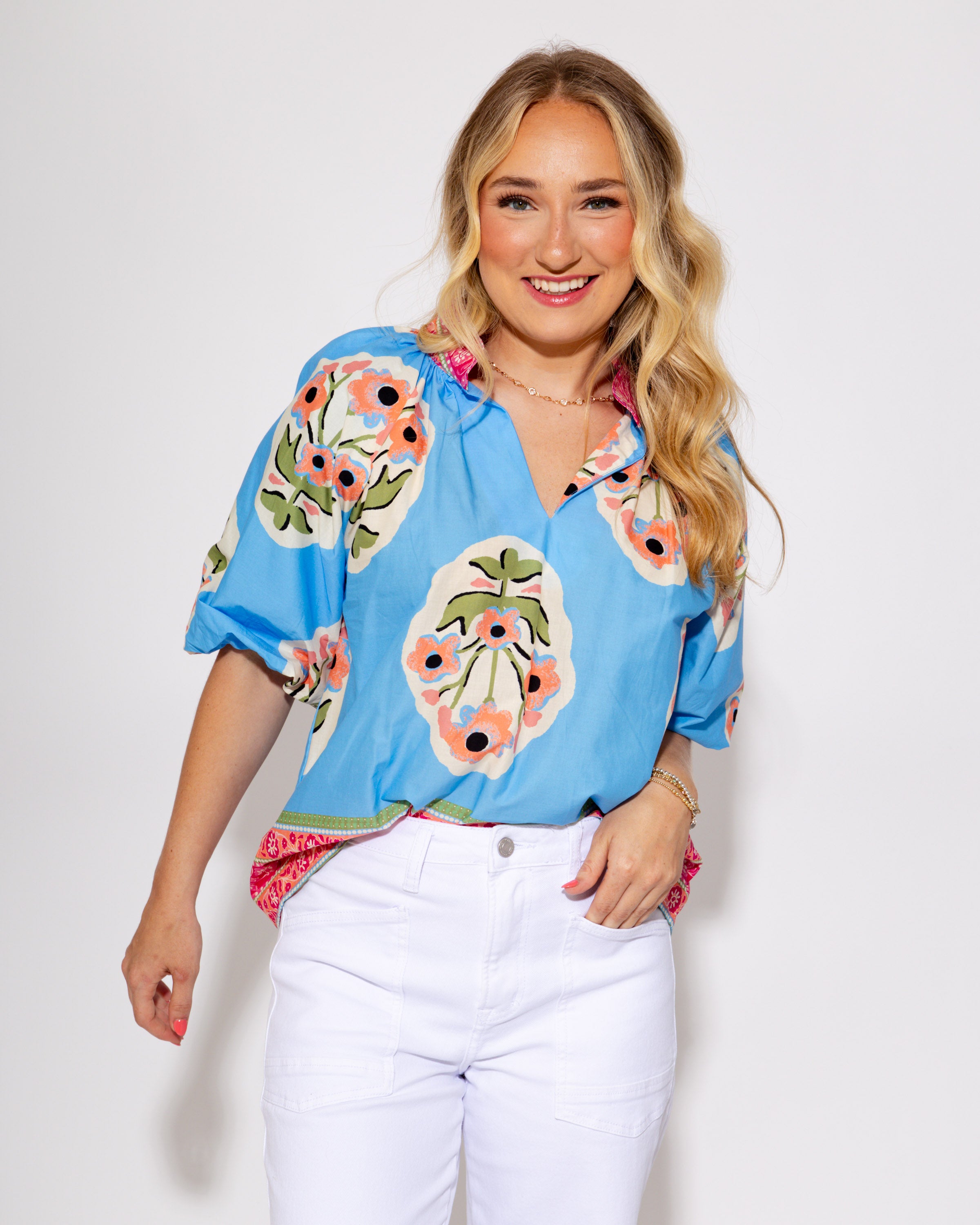 Wanderlust Blooms Floral Top in Blue